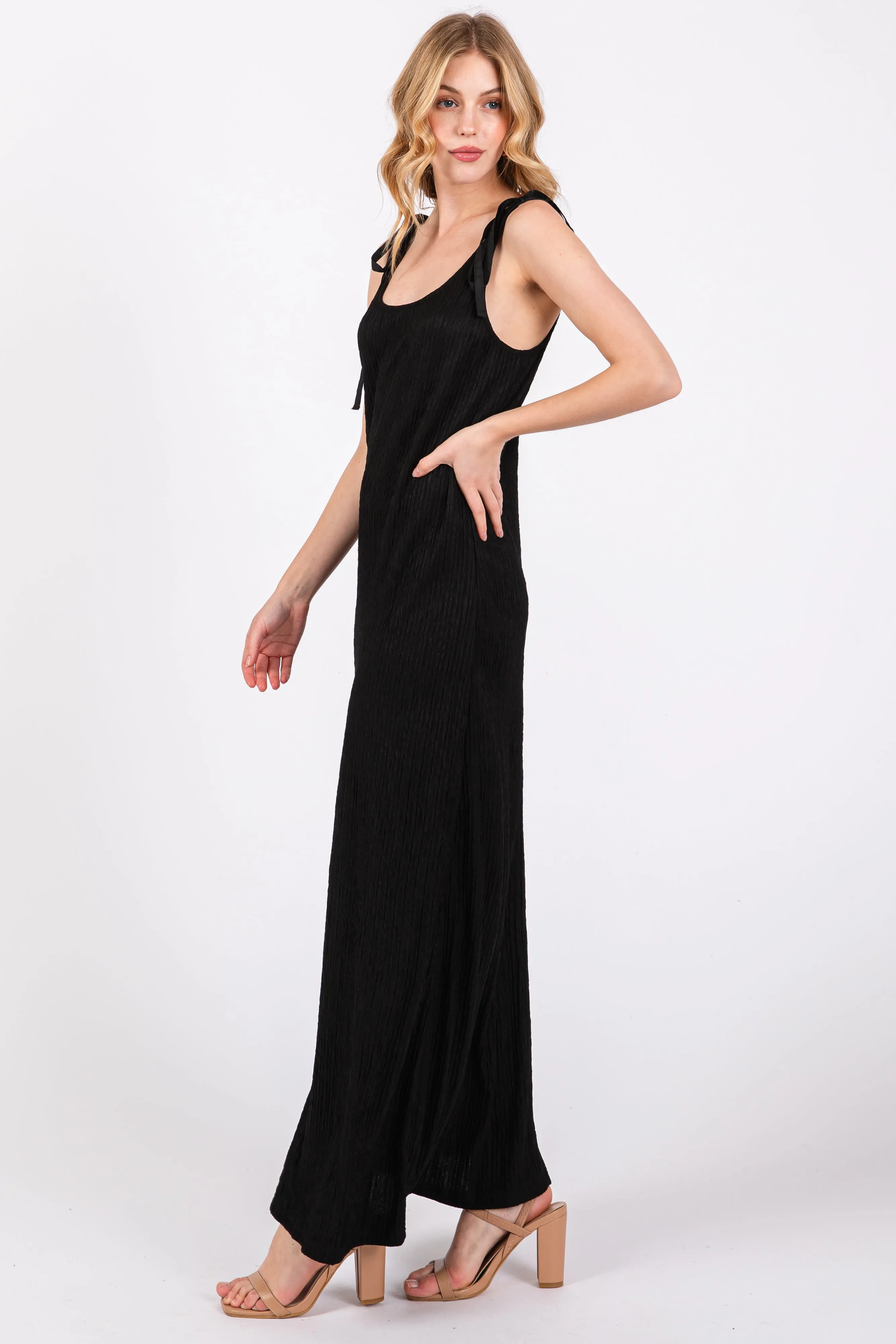 Black Textured Tie Strap Midi Dress sold by Pinkblush product image thumbnail 2