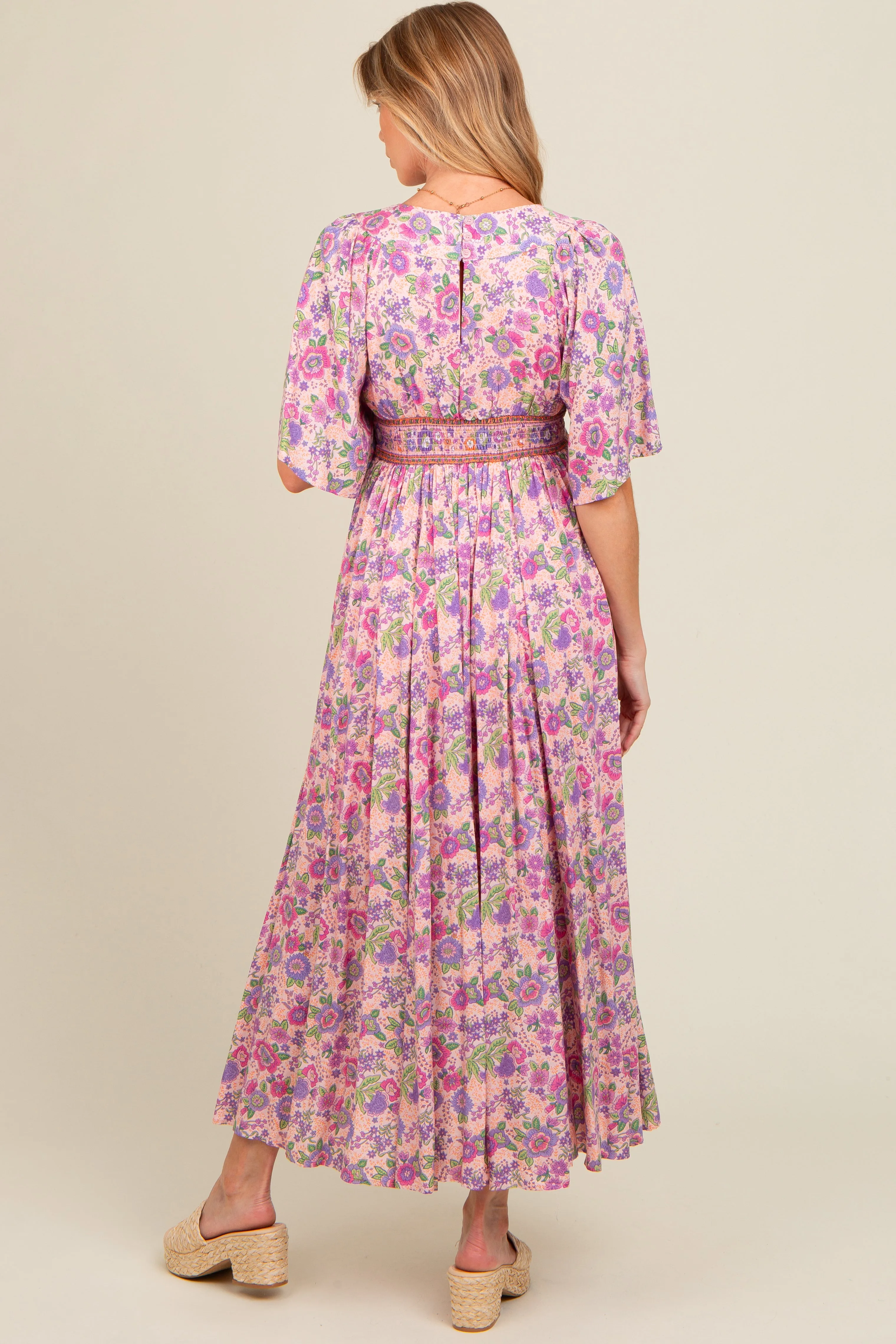 Light Pink Floral Border Print Flutter Sleeve Maternity Maxi Dress sold by Pinkblush product image thumbnail 3
