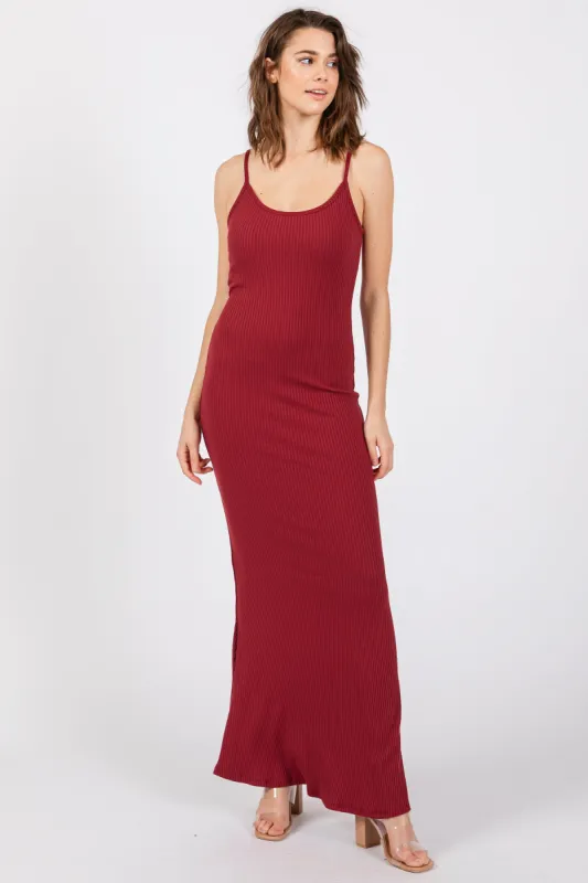 Burgundy Ribbed Maxi Dress sold by Pinkblush
