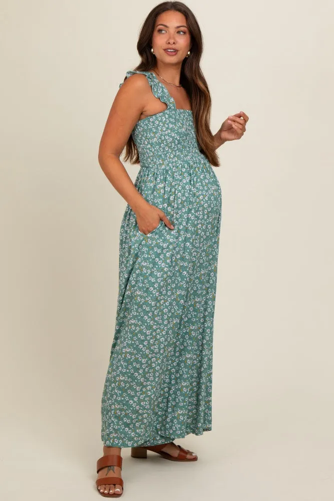 Teal Floral Flowy Maternity Jumpsuit sold by Pinkblush product image thumbnail 3