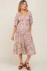 Cream Floral Smocked Maternity Midi Dress sold by Pinkblush