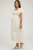 Cream Floral Lined Smocked Tulle Maternity Midi Dress sold by Pinkblush