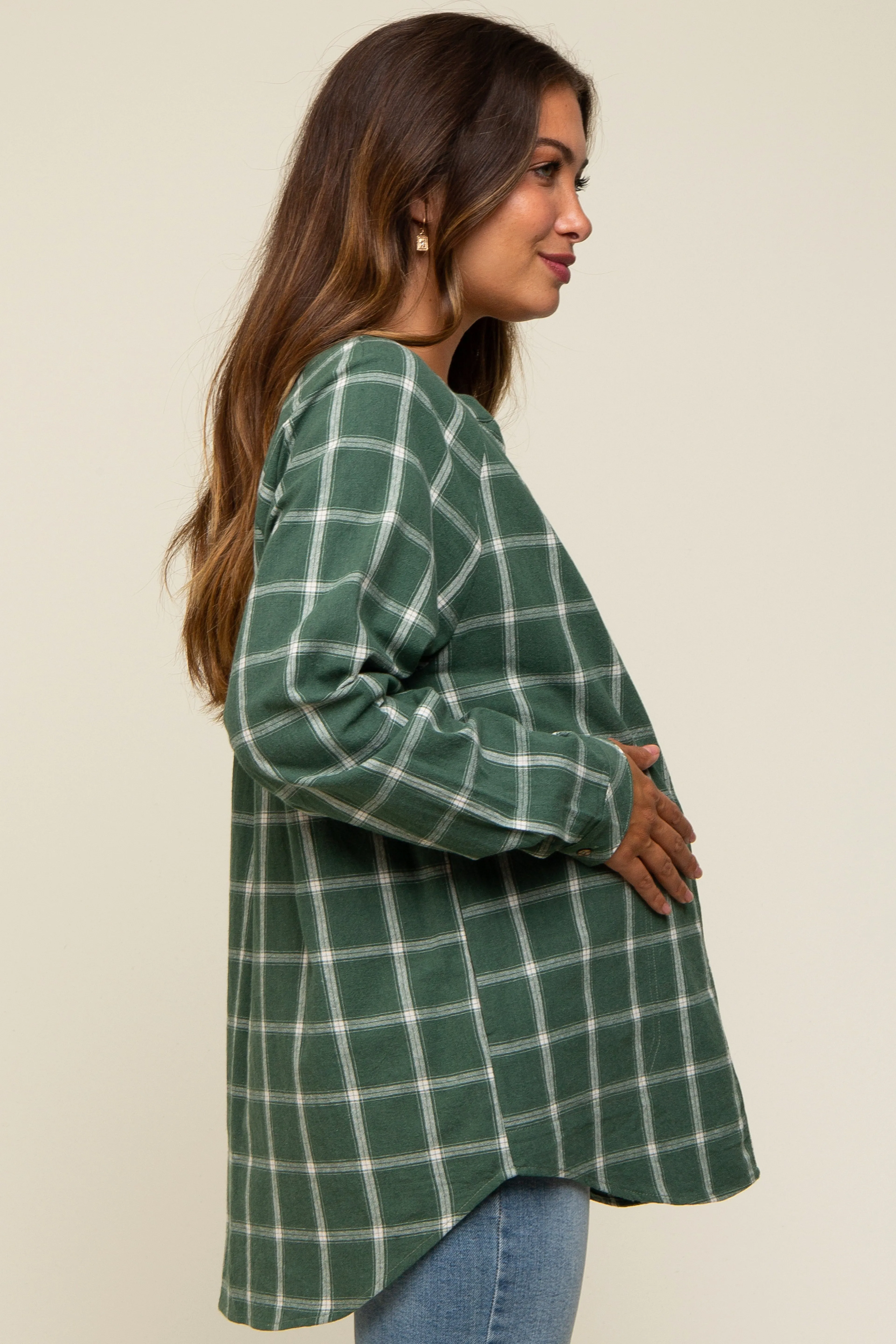 Green Plaid Button Down Long Sleeve Maternity Top sold by Pinkblush product image thumbnail 3