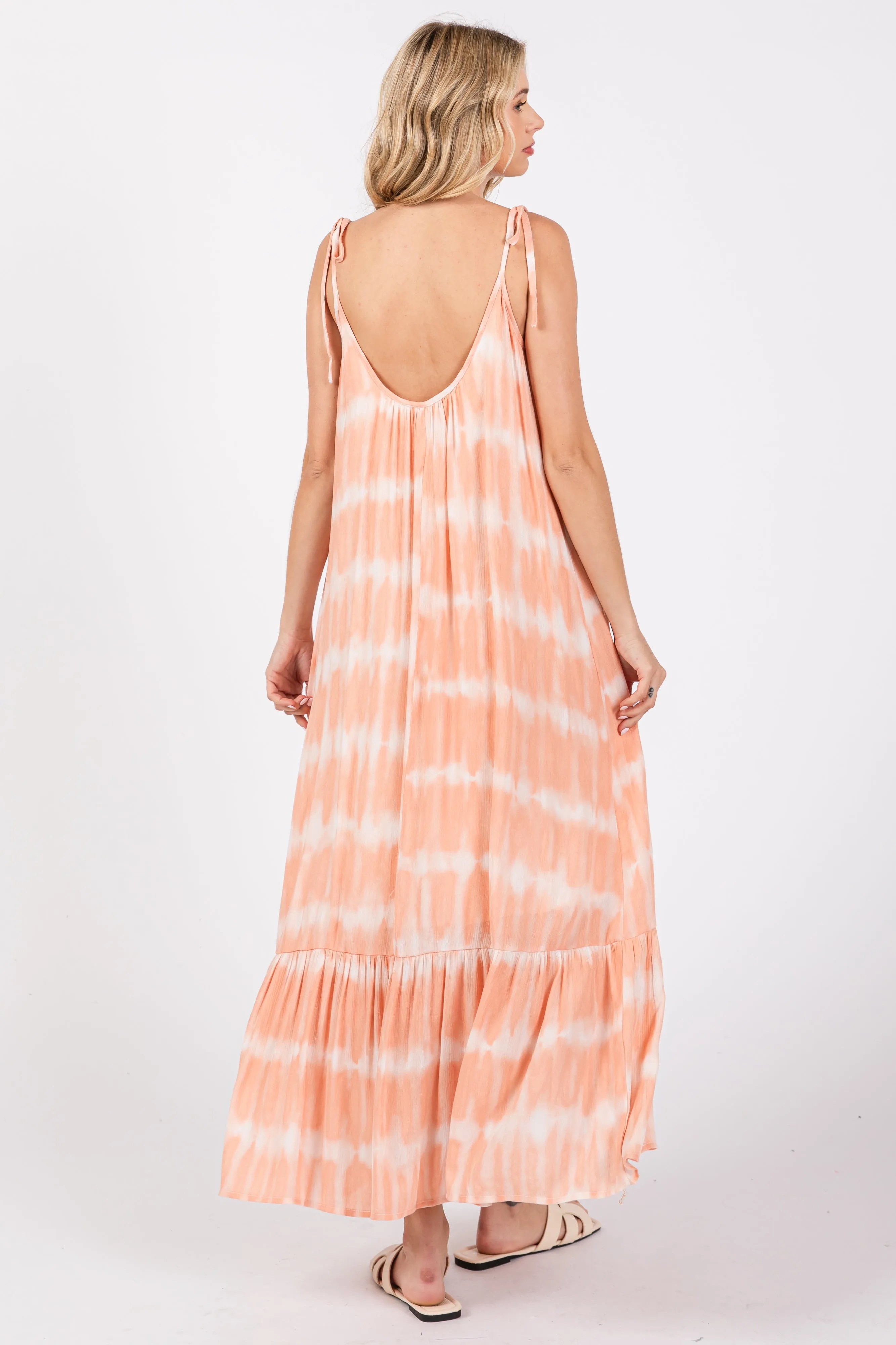 Peach Tie Dye Tie Strap Midi Dress sold by Pinkblush product image thumbnail 3