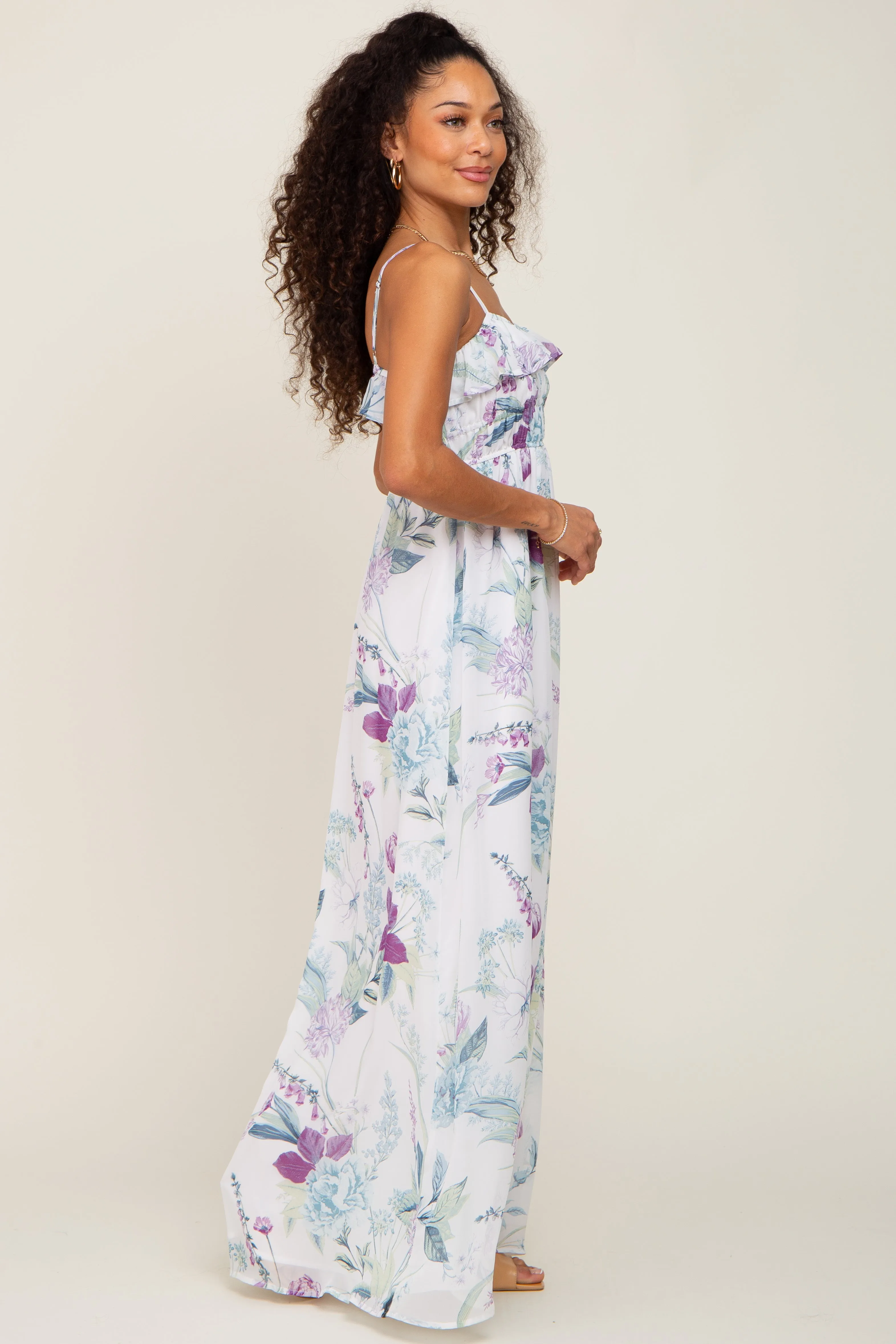 White Floral Sleeveless Ruffle Maxi Dress sold by Pinkblush product image thumbnail 2