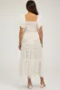 Cream Floral Lined Smocked Tulle Maternity Midi Dress sold by Pinkblush
