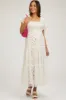 Cream Floral Lined Smocked Tulle Maternity Midi Dress sold by Pinkblush