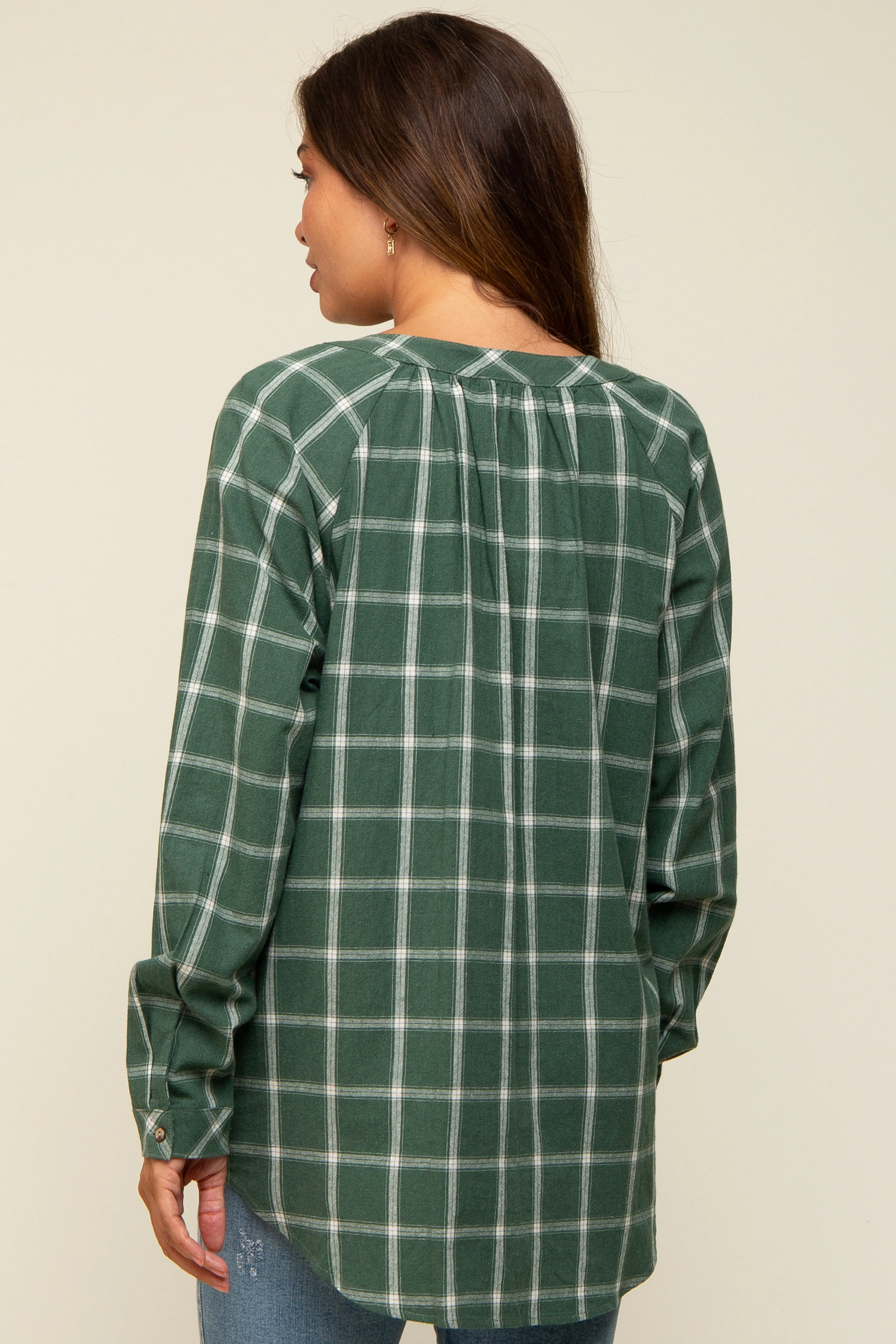Green Plaid Button Down Long Sleeve Maternity Top sold by Pinkblush product image thumbnail 4