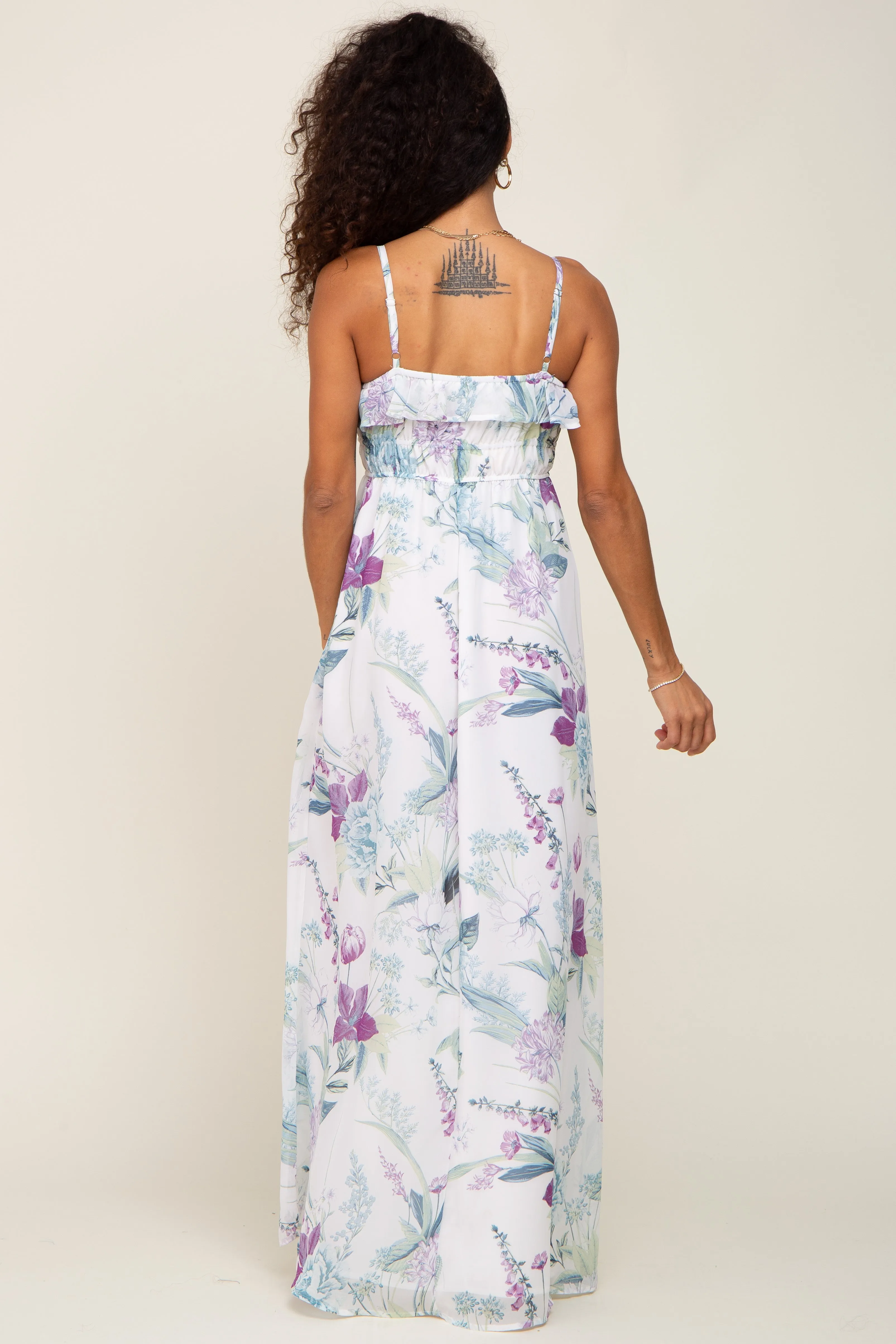 White Floral Sleeveless Ruffle Maxi Dress sold by Pinkblush product image thumbnail 3