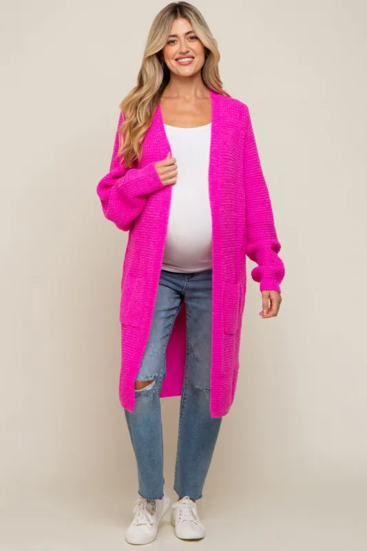 Fuchsia Chunky Waffle Knit Maternity Cardigan sold by Pinkblush