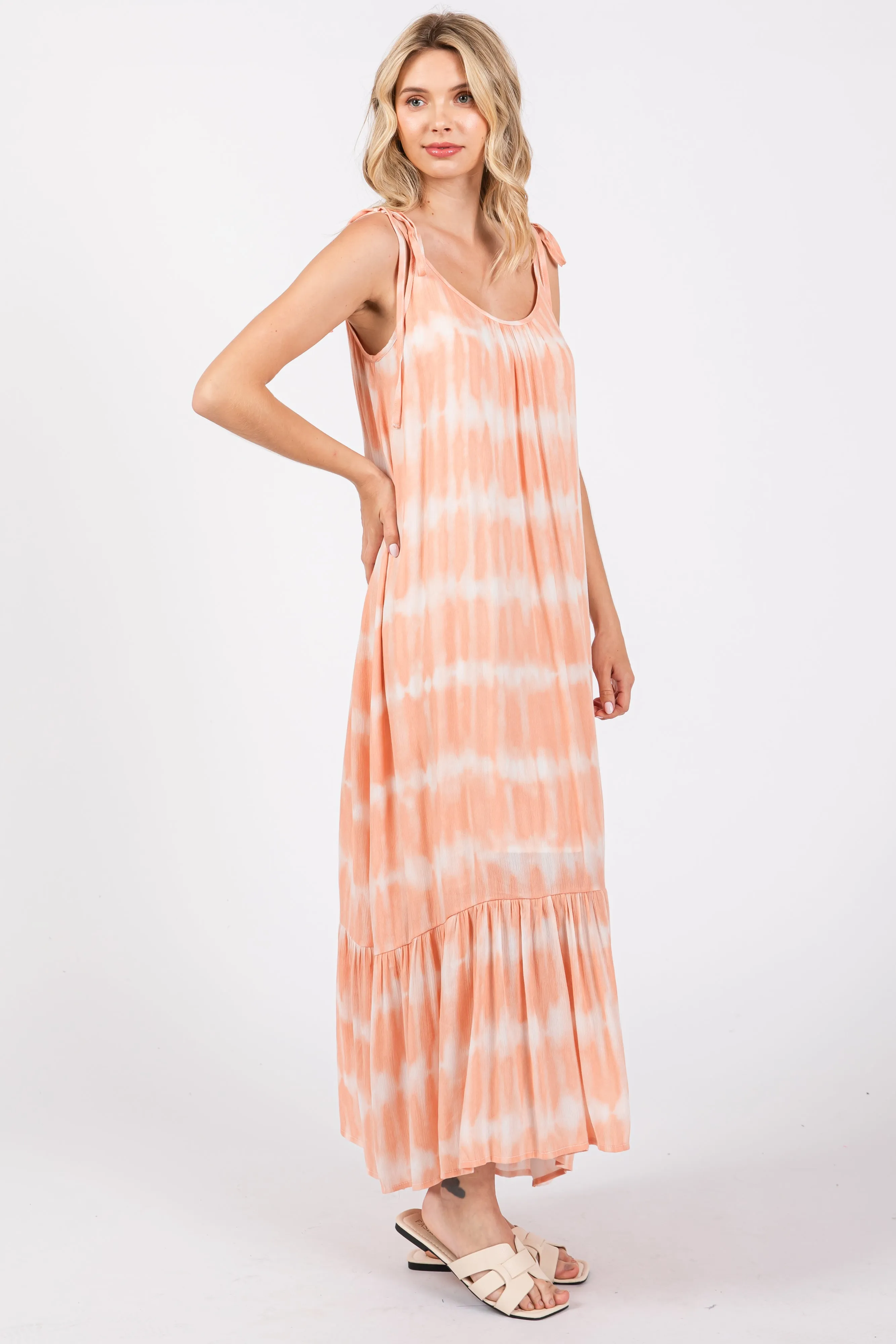 Peach Tie Dye Tie Strap Midi Dress sold by Pinkblush product image thumbnail 2