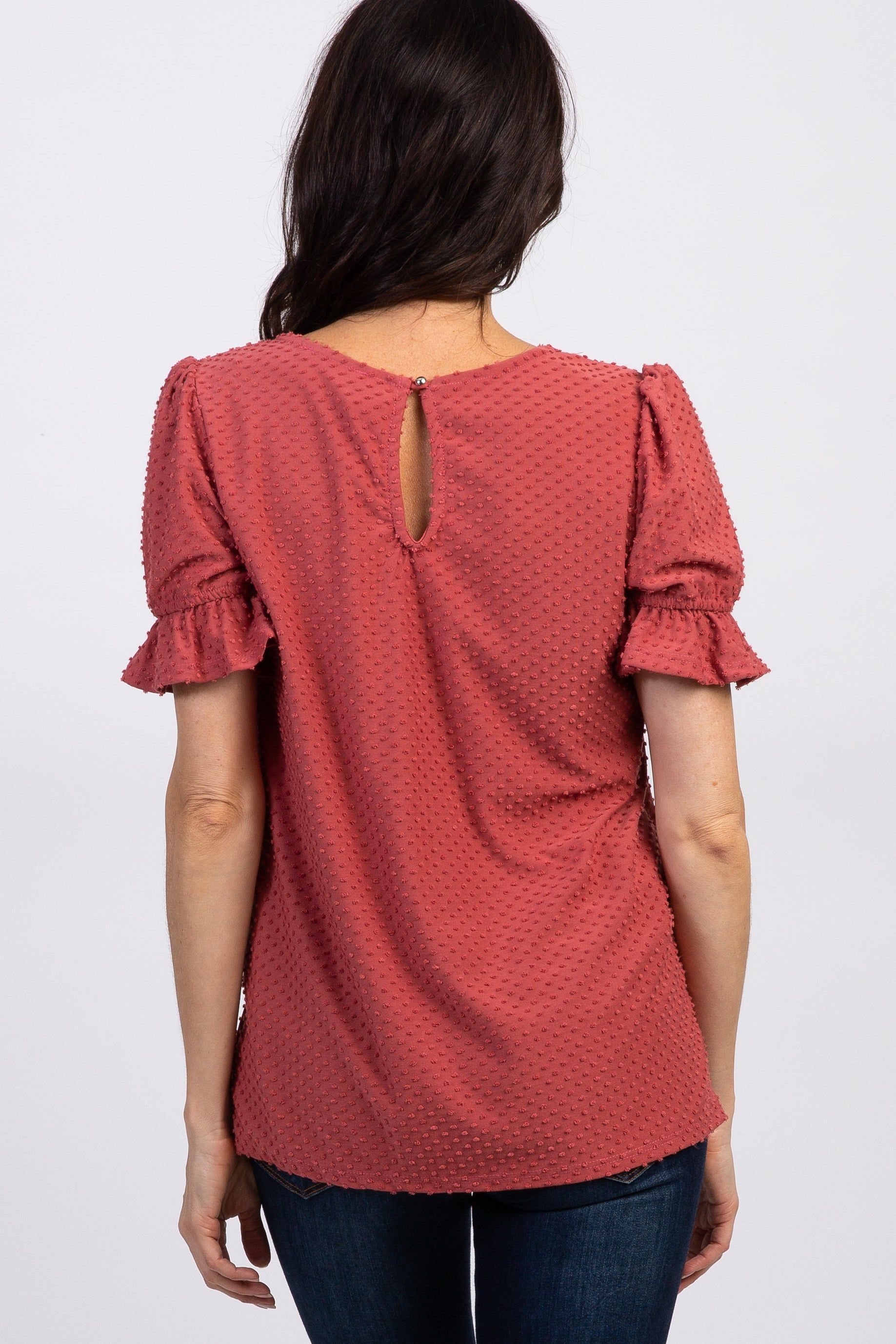 Mauve Swiss Dot Puff Ruffle Short Sleeve Top sold by Pinkblush product image thumbnail 7