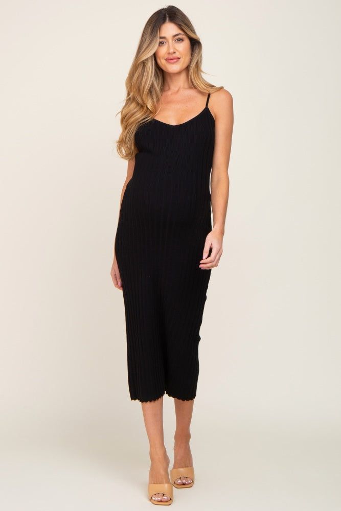 Black Ribbed Sleeveless Maternity Midi Dress sold by Pinkblush