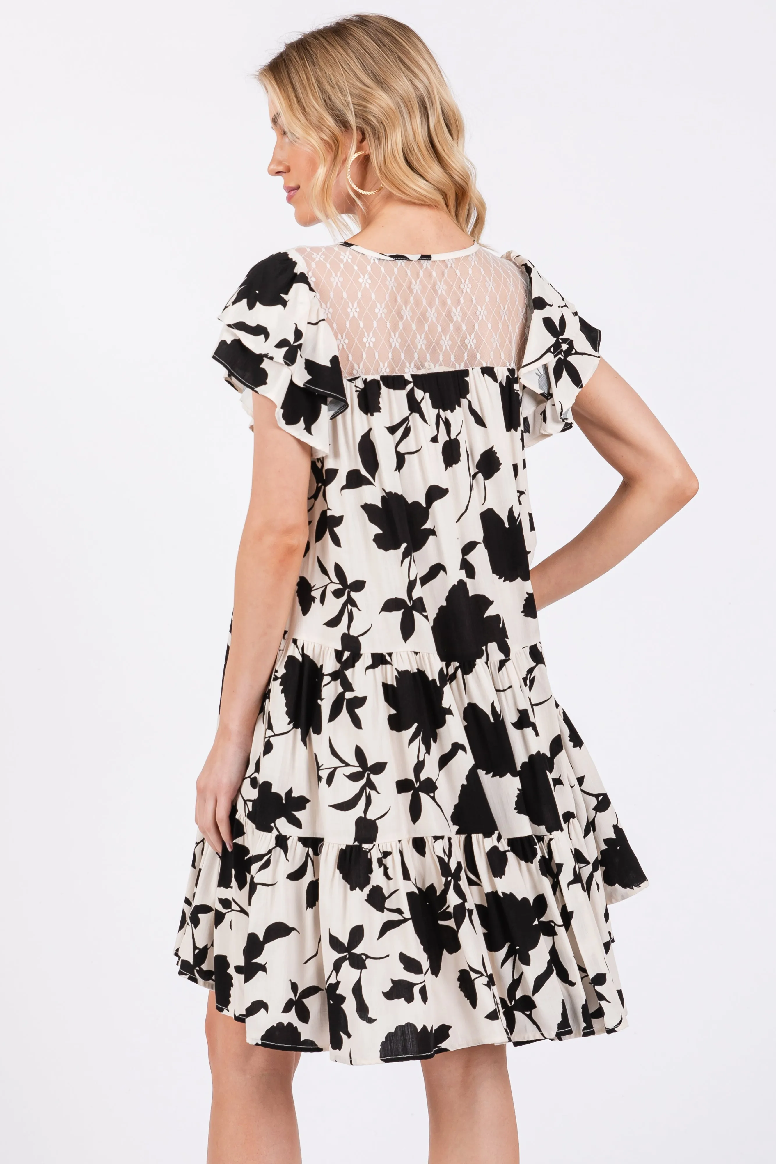 Black Floral Ruffle Lace Dress sold by Pinkblush product image thumbnail 4