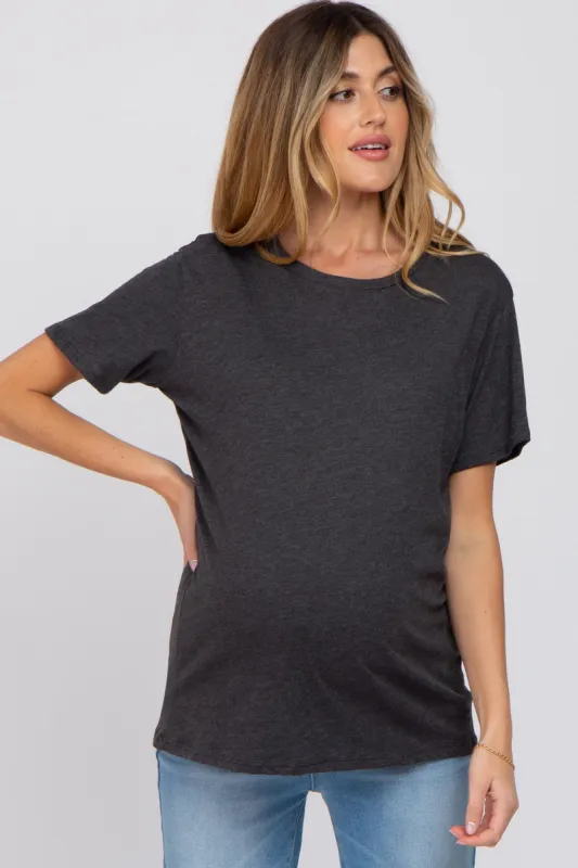 Charcoal Oversized Short Sleeve Maternity Top sold by Pinkblush