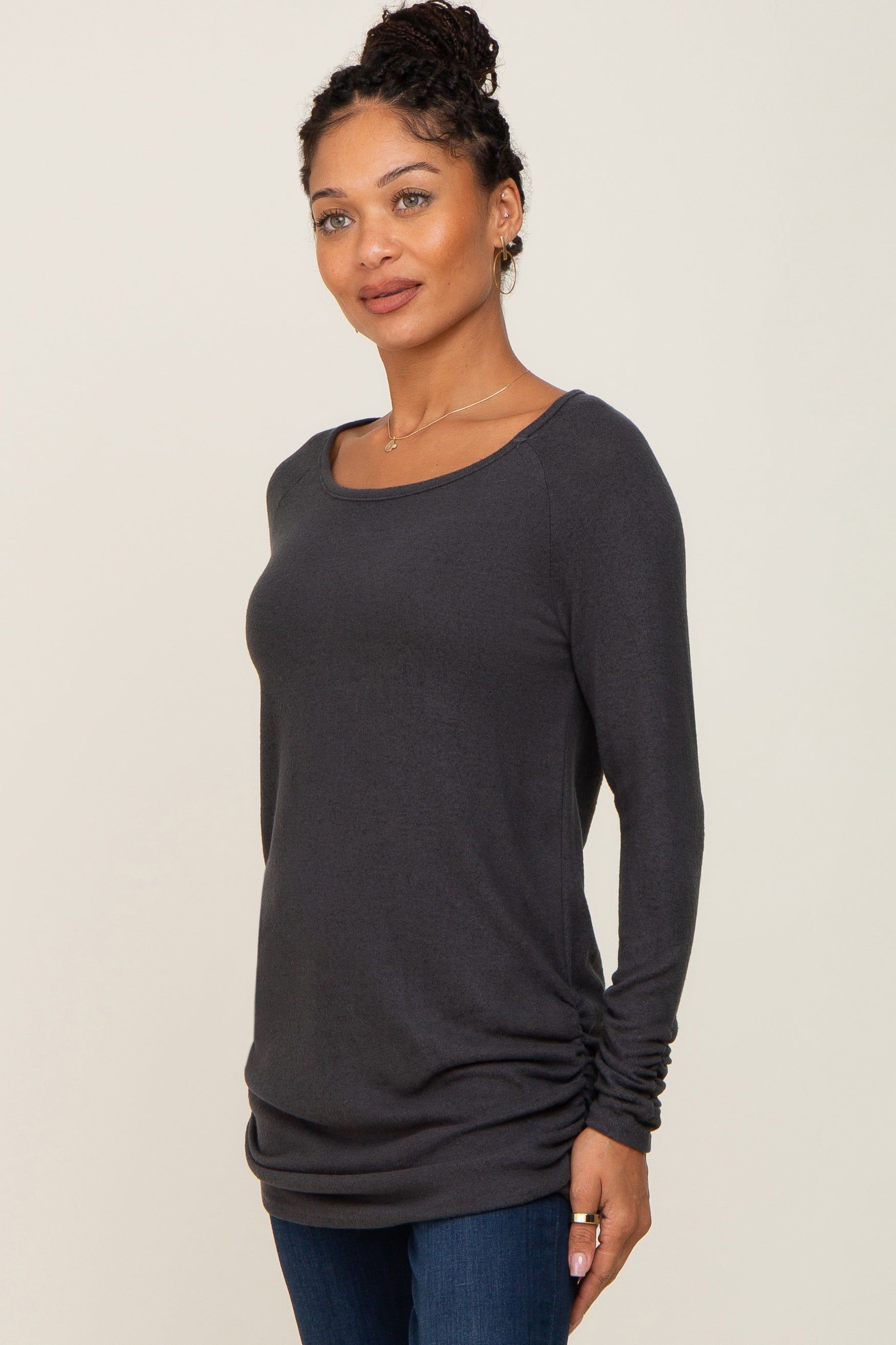Charcoal Brushed Knit Ruched Top sold by Pinkblush product image thumbnail 2