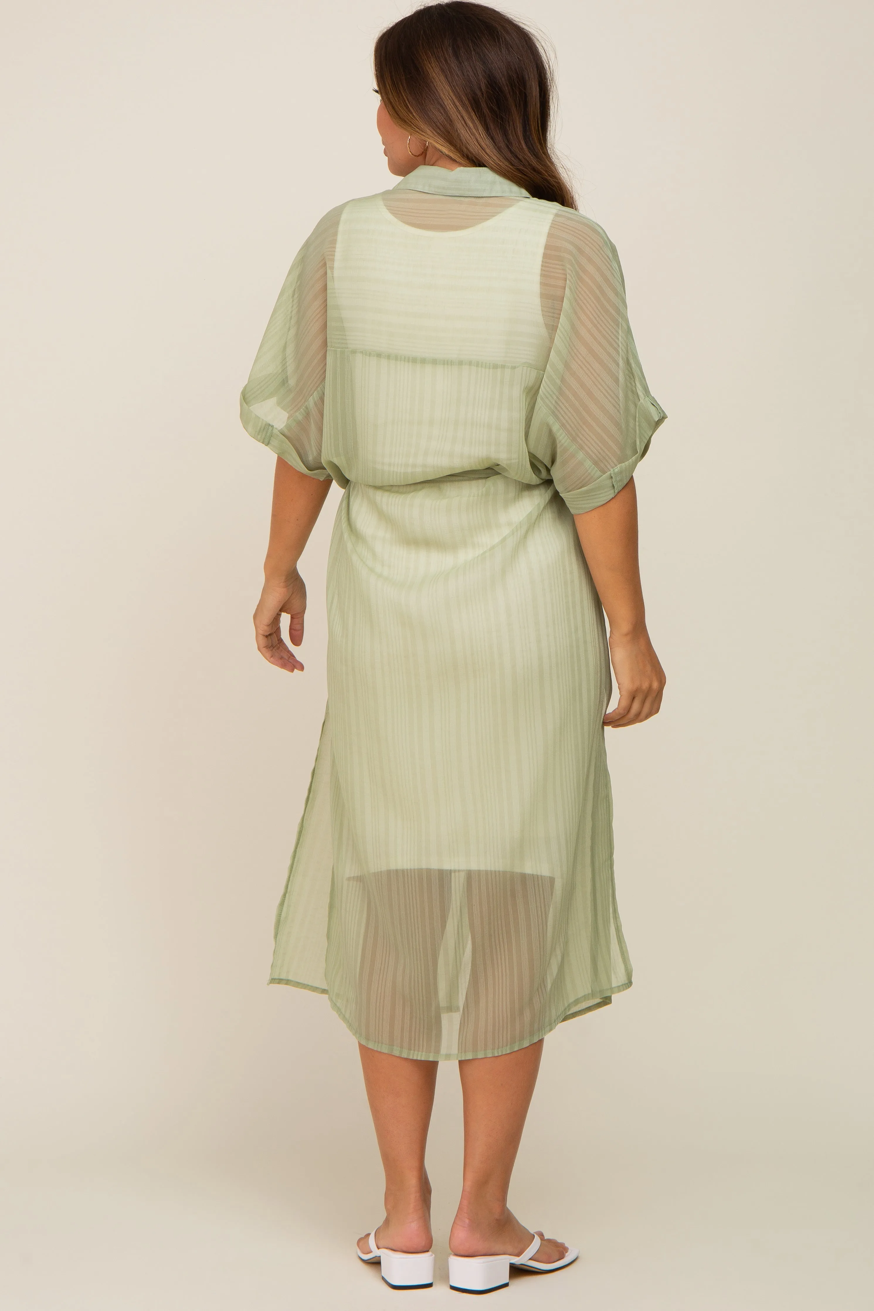 Sage Striped Sheer Button Down Maternity Cover Up sold by Pinkblush product image thumbnail 3