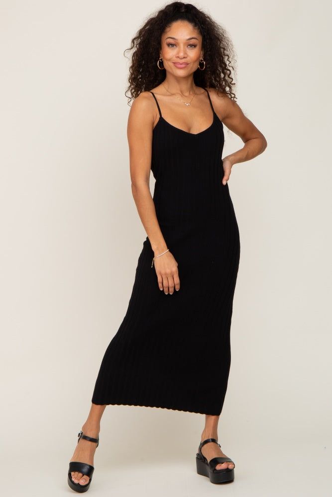 Black Ribbed Sleeveless Maternity Midi Dress sold by Pinkblush product image thumbnail 5