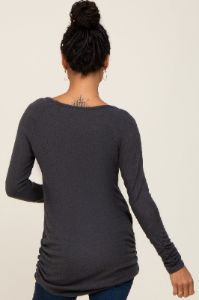 Charcoal Brushed Knit Ruched Top sold by Pinkblush