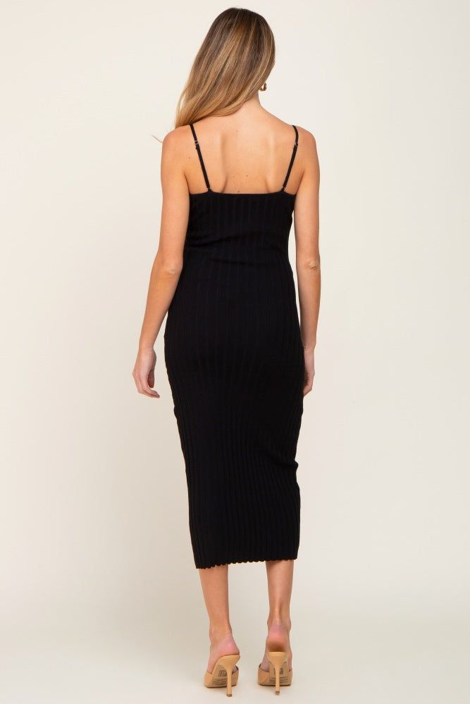 Black Ribbed Sleeveless Maternity Midi Dress sold by Pinkblush product image thumbnail 3