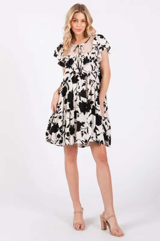 Black Floral Ruffle Lace Dress sold by Pinkblush