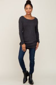 Charcoal Brushed Knit Ruched Top sold by Pinkblush