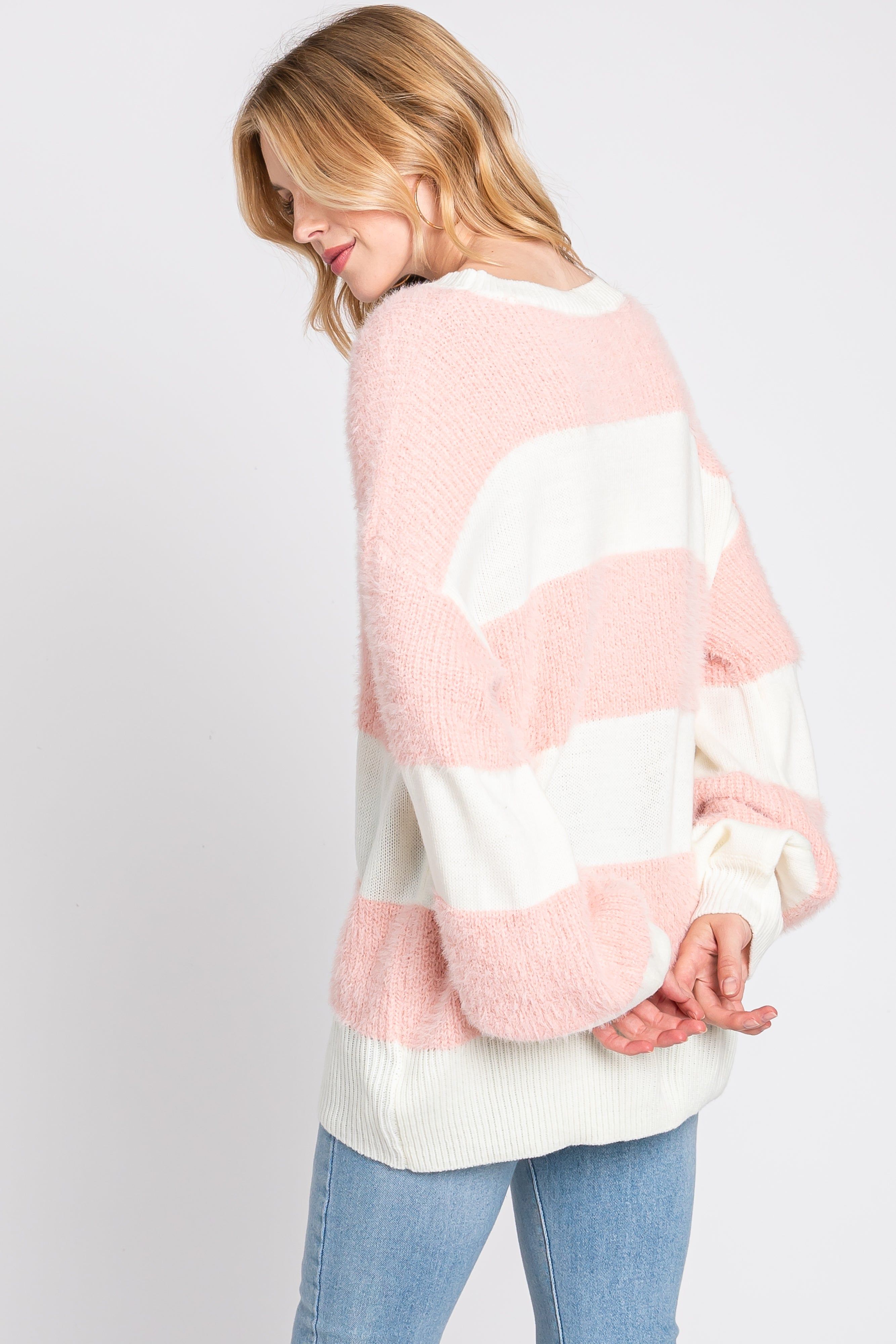 Pink Striped Brushed Sweater sold by Pinkblush product image thumbnail 3