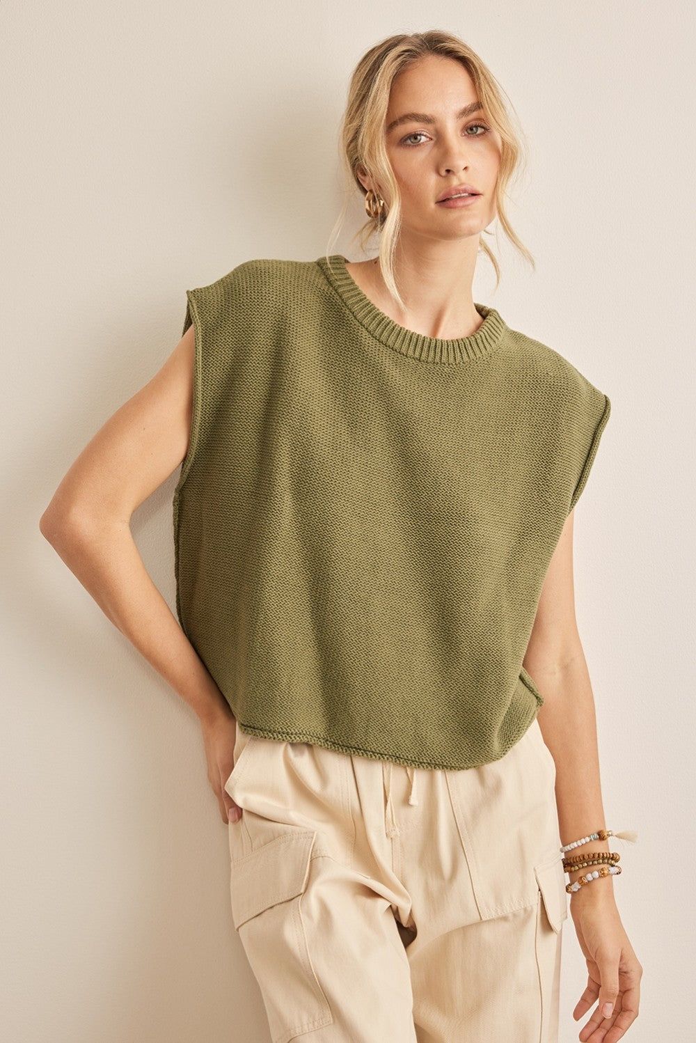 Olive Loose Fit Exposed Seam Knitted Tunic Sweater Top sold by Pinkblush