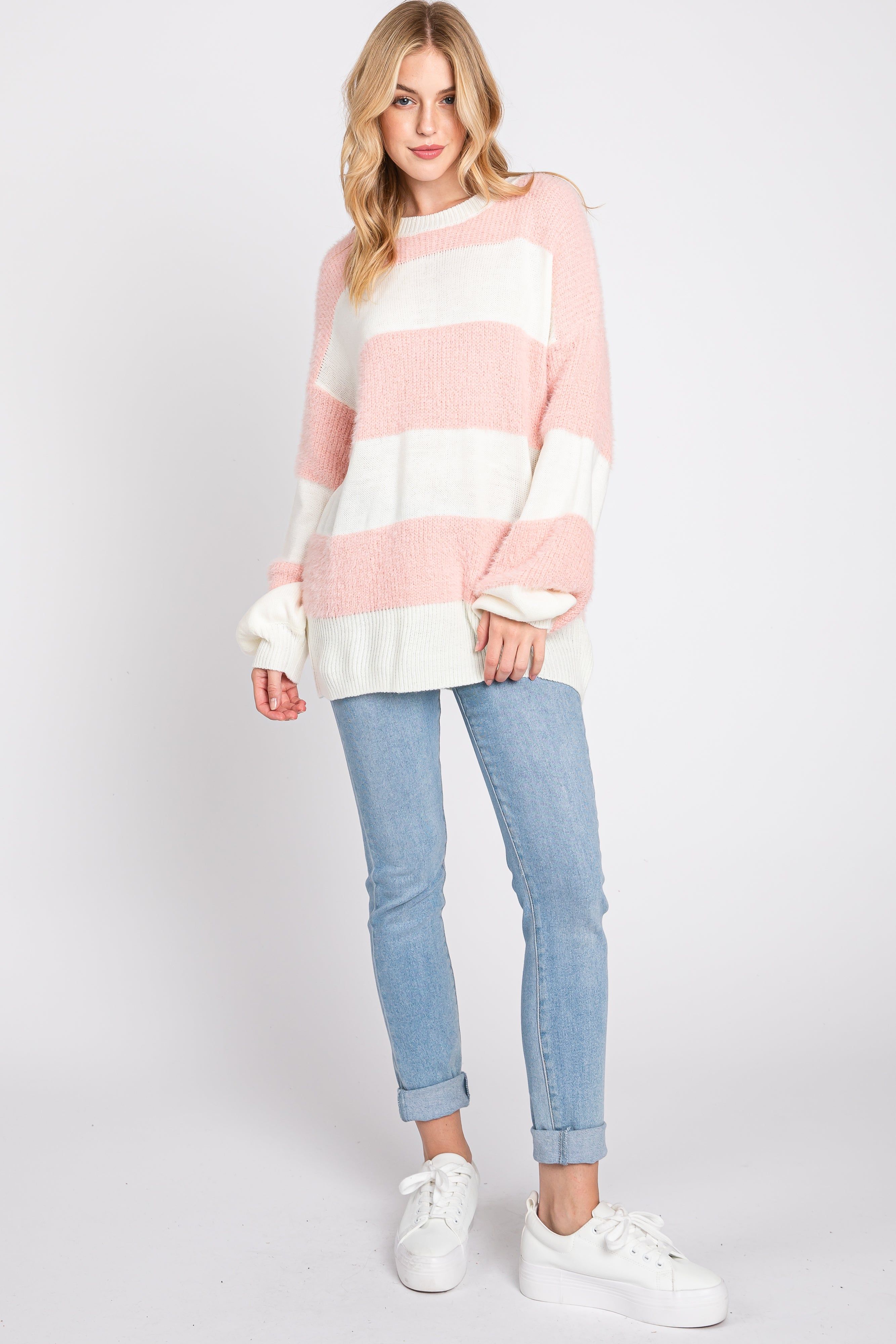 Pink Striped Brushed Sweater sold by Pinkblush product image thumbnail 4