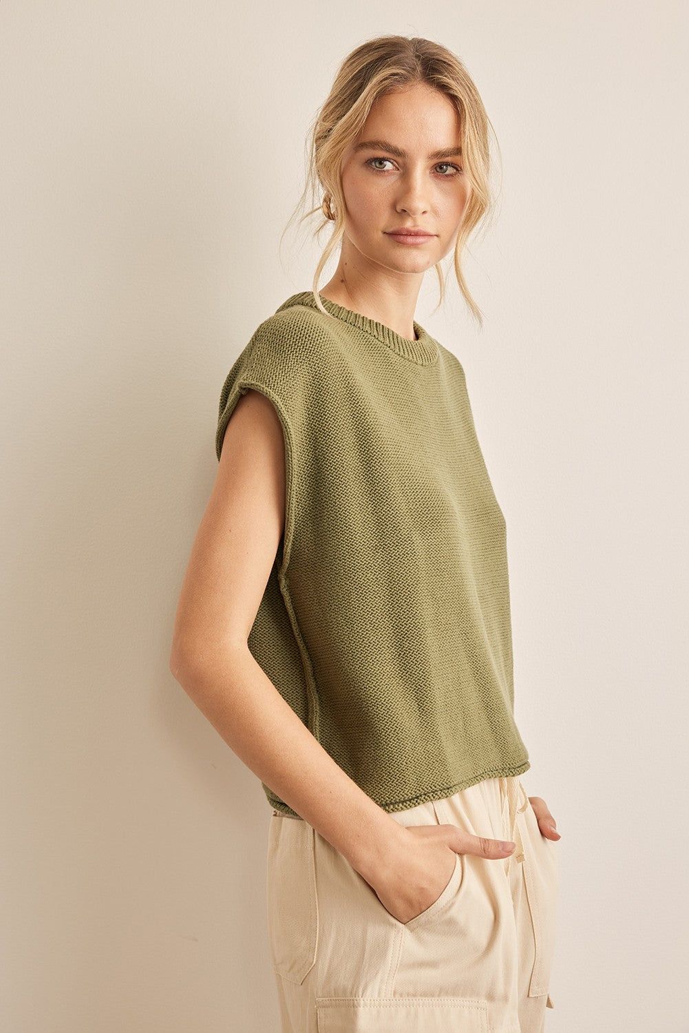 Olive Loose Fit Exposed Seam Knitted Tunic Sweater Top sold by Pinkblush product image thumbnail 2
