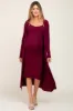 Burgundy Ribbed Cardigan 2 Piece Maternity Set sold by Pinkblush