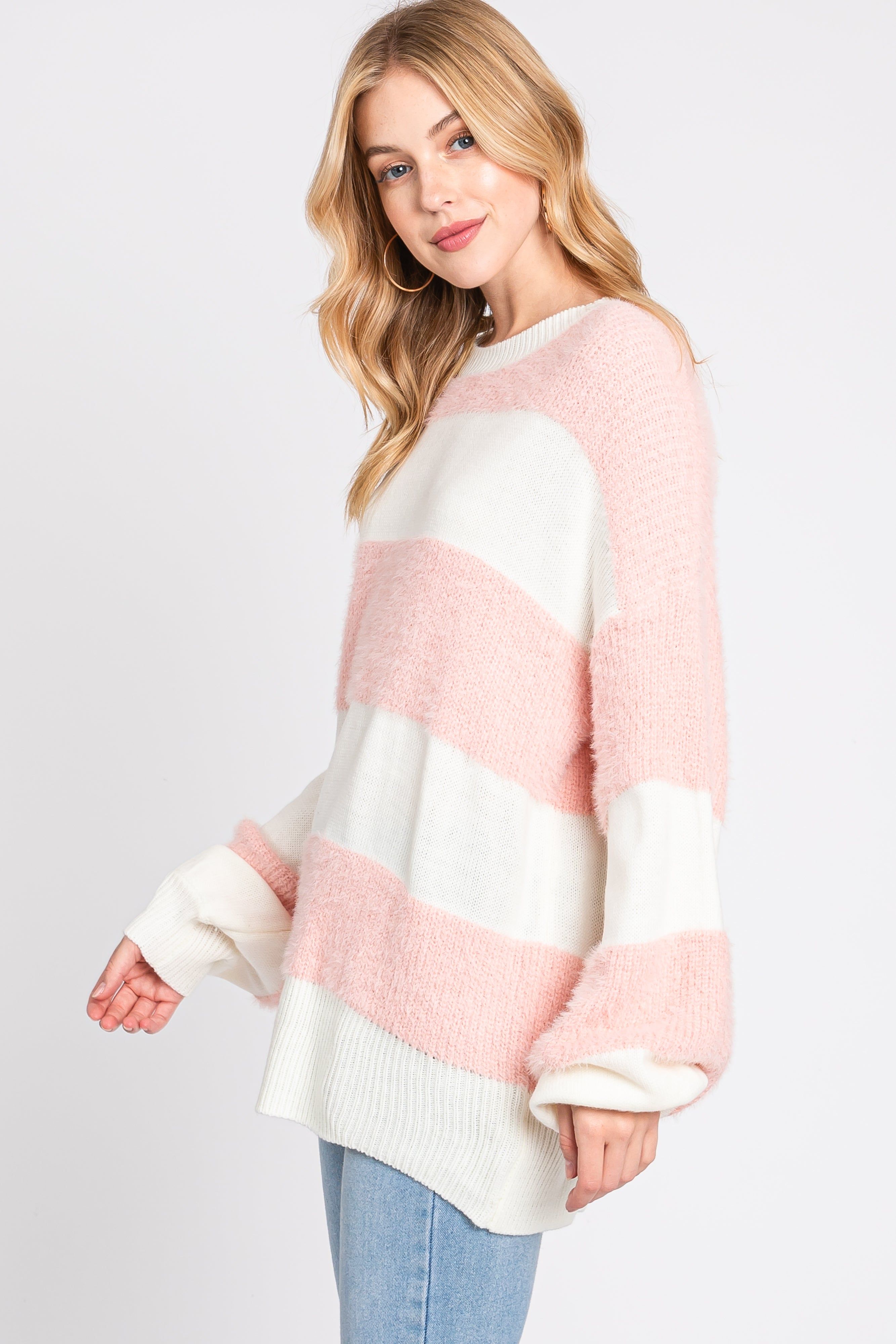 Pink Striped Brushed Sweater sold by Pinkblush product image thumbnail 2
