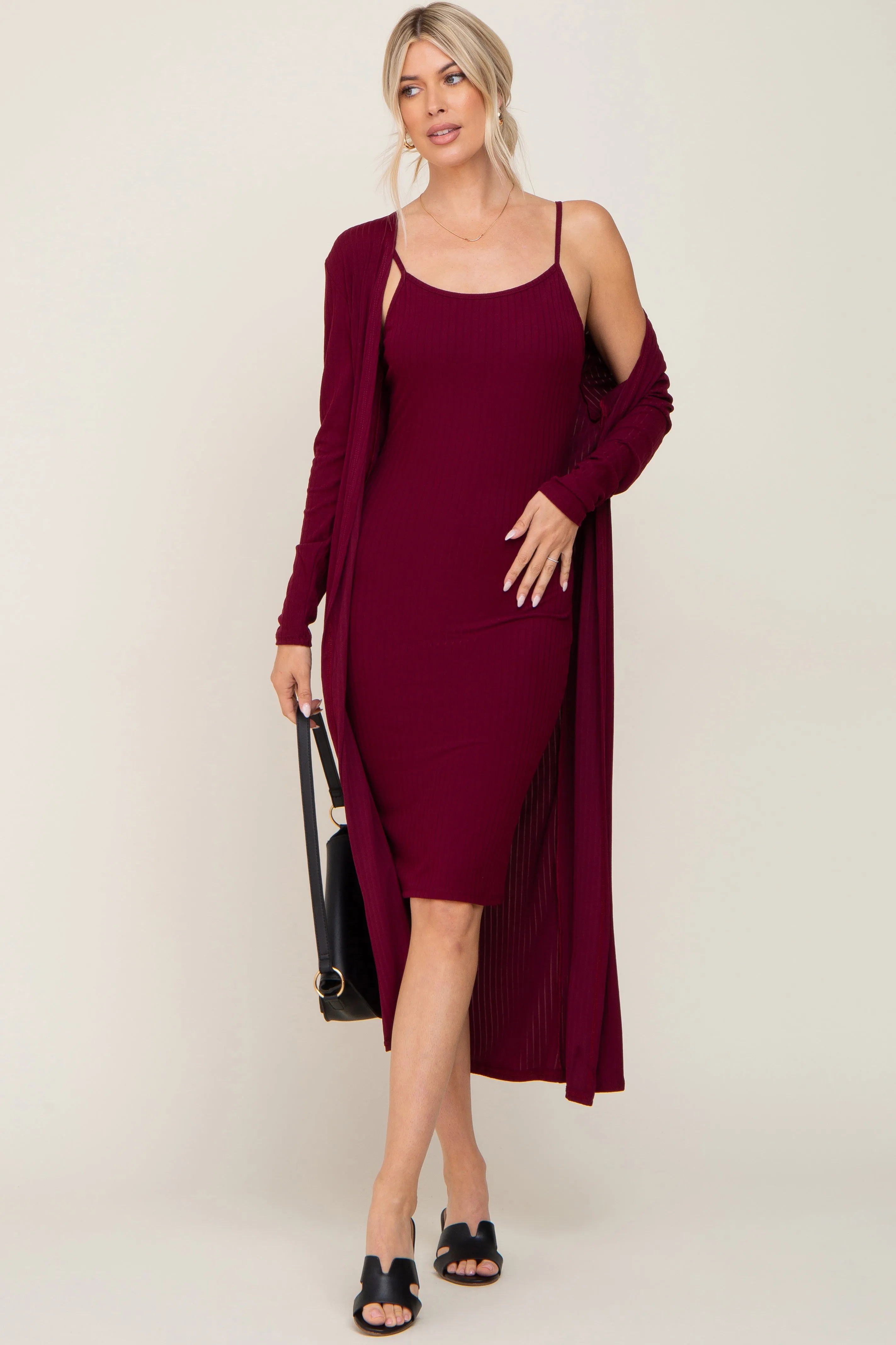 Burgundy Ribbed Cardigan 2 Piece Maternity Set sold by Pinkblush product image thumbnail 5