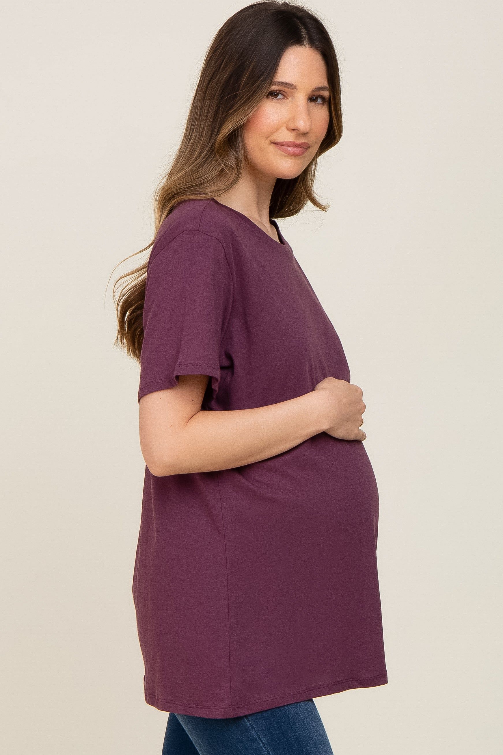 Plum Oversized Short Sleeve Maternity Top sold by Pinkblush product image thumbnail 2