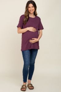 Plum Oversized Short Sleeve Maternity Top sold by Pinkblush