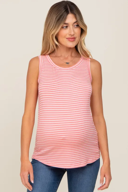 Coral Striped Sleeveless Maternity Top sold by Pinkblush