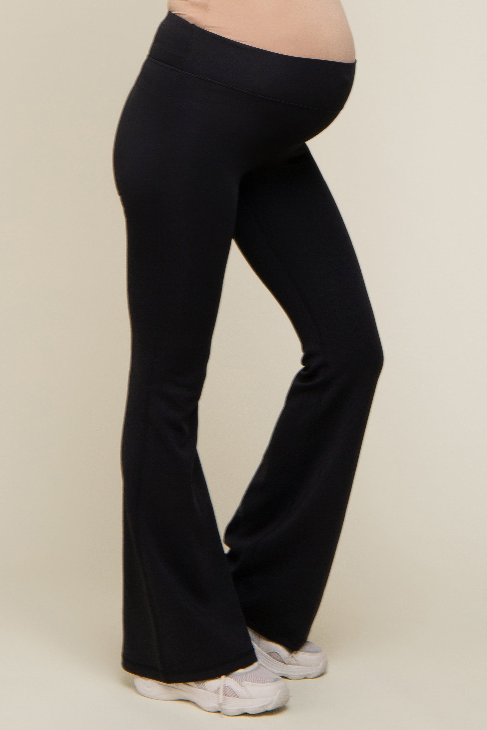 Black Ribbed High Waist Wide Leg Maternity Leggings sold by Pinkblush product image thumbnail 3