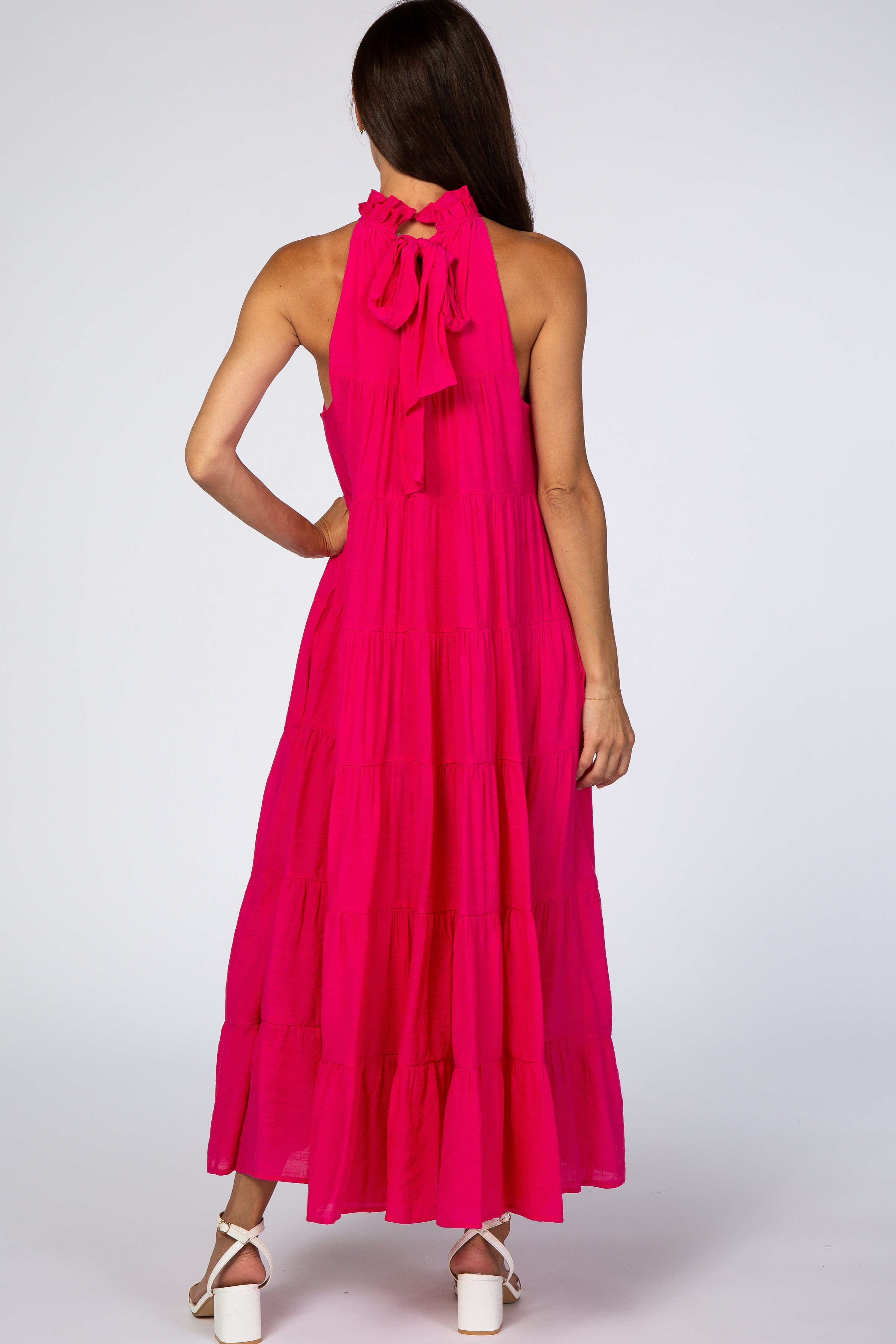 Fuchsia Tiered High Neck Maxi Dress sold by Pinkblush product image thumbnail 3