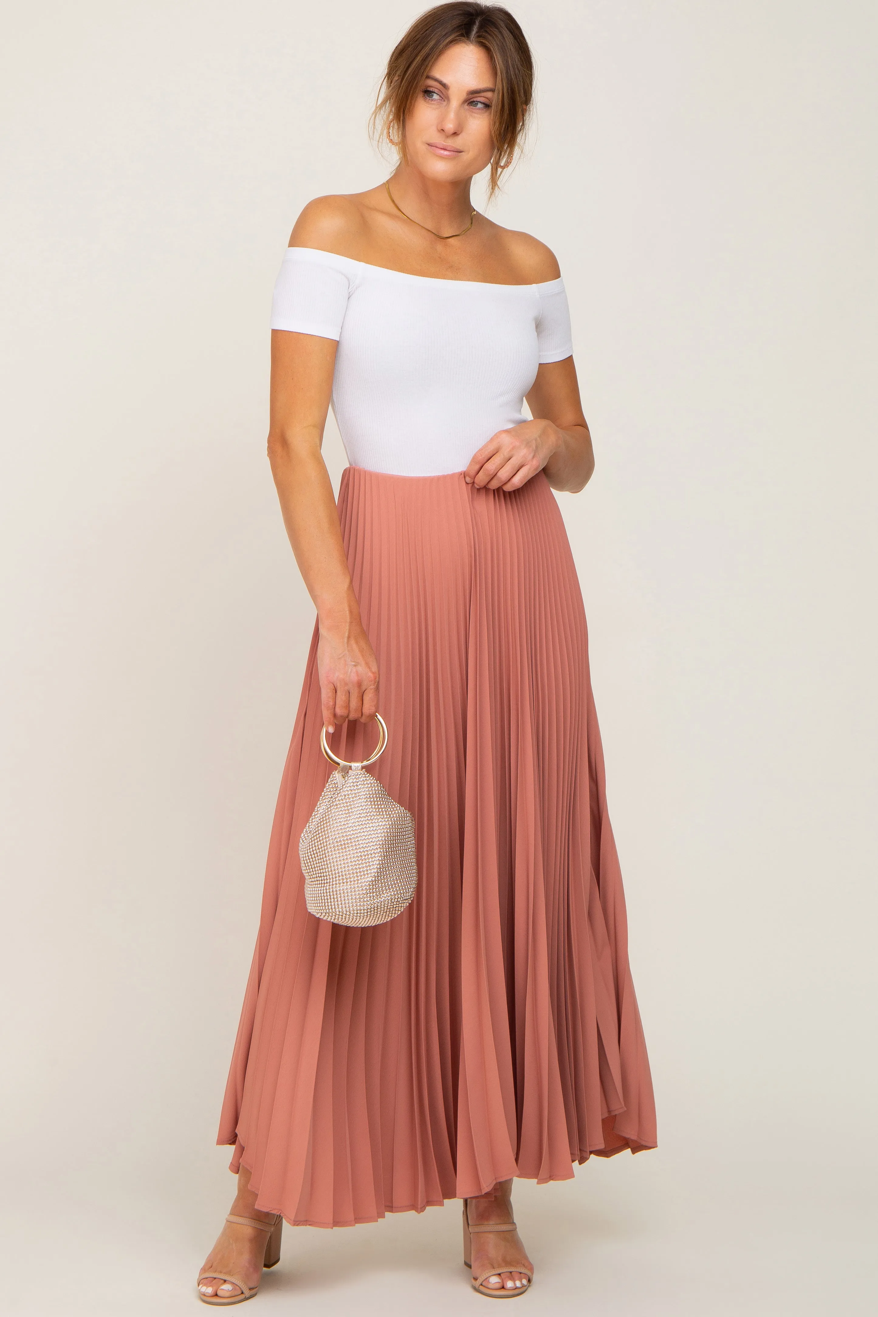 Mauve Pleated Maxi Skirt sold by Pinkblush