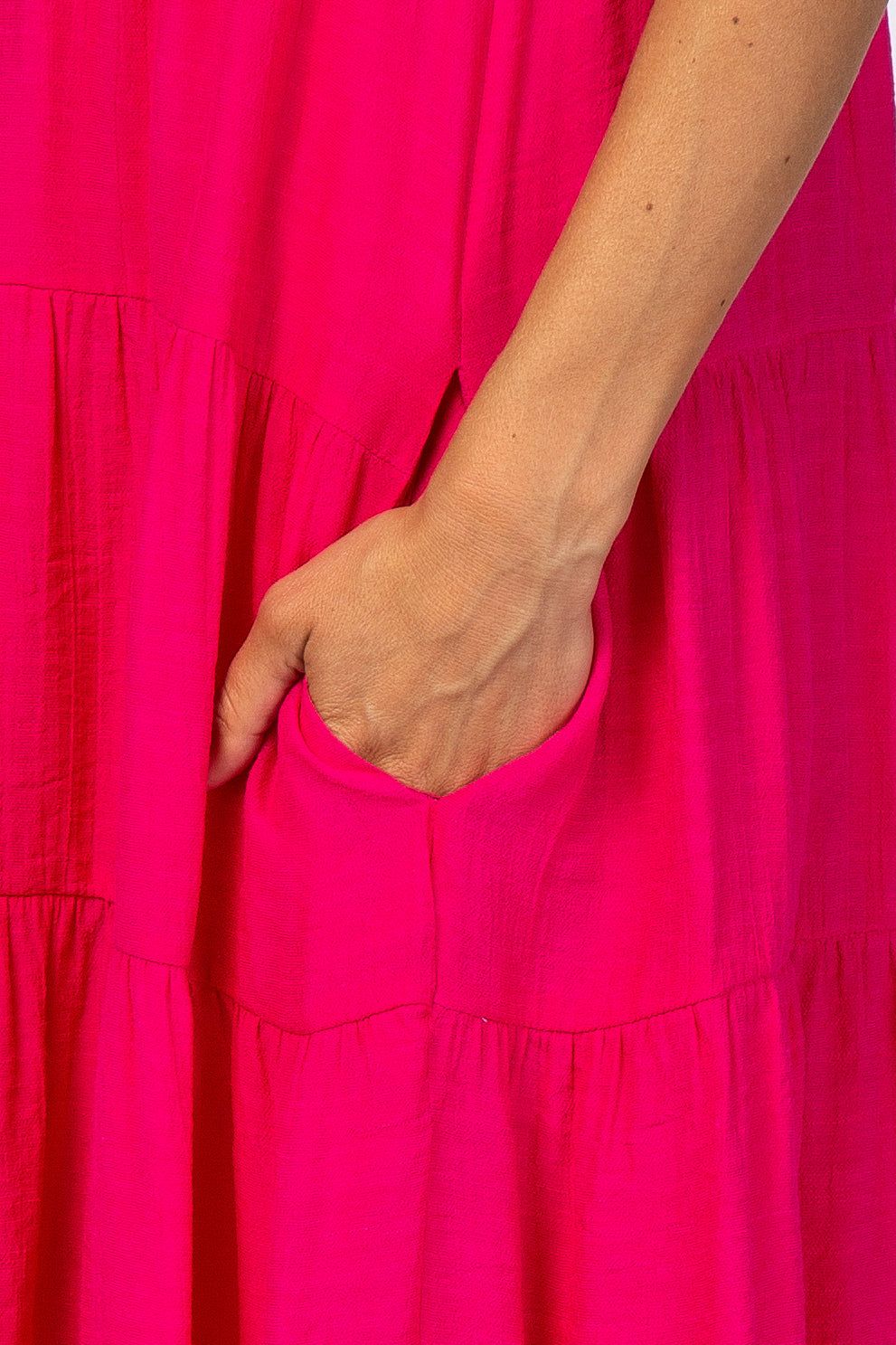 Fuchsia Tiered High Neck Maxi Dress sold by Pinkblush product image thumbnail 4