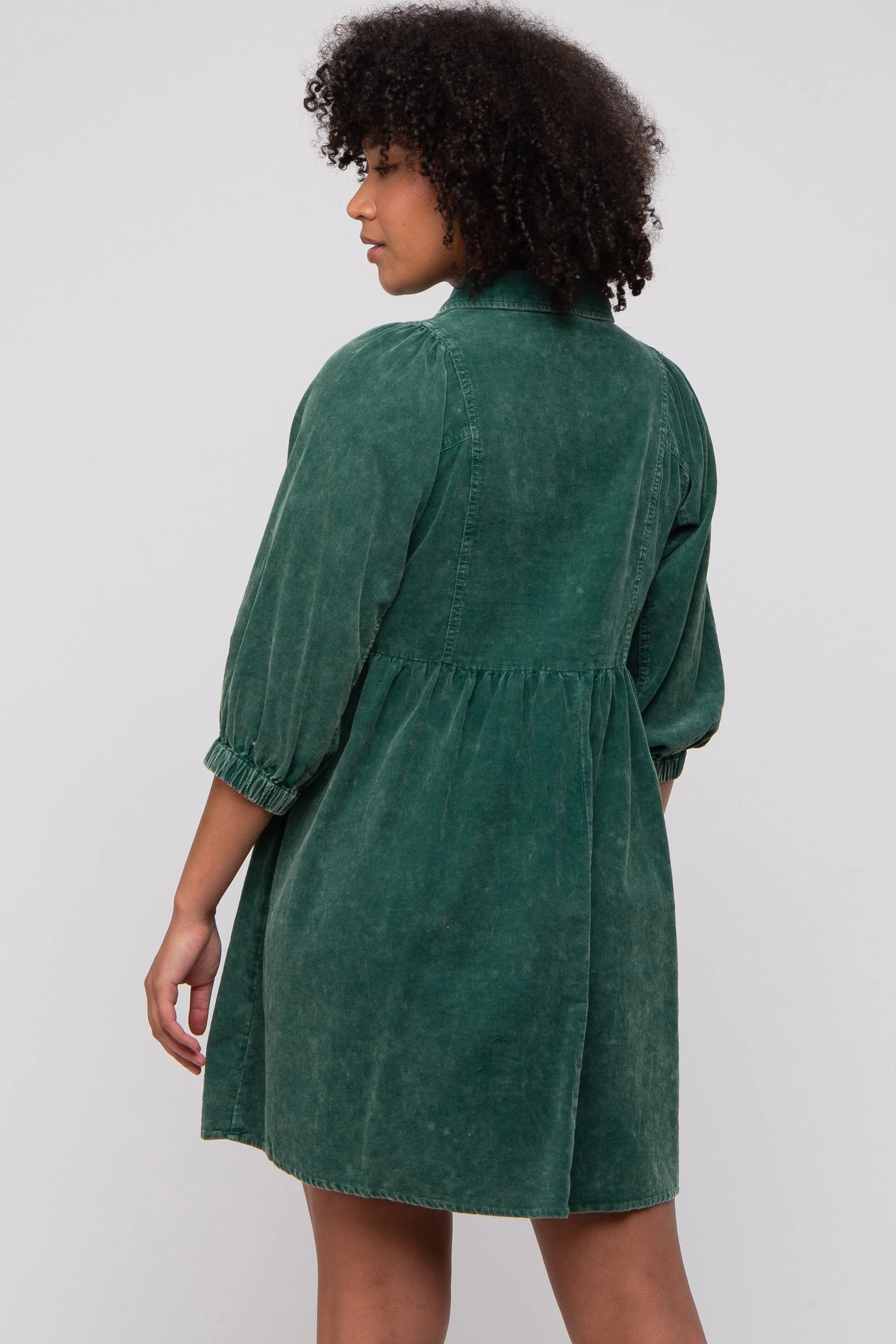 Green Corduroy Button Down Collared Dress sold by Pinkblush product image thumbnail 4