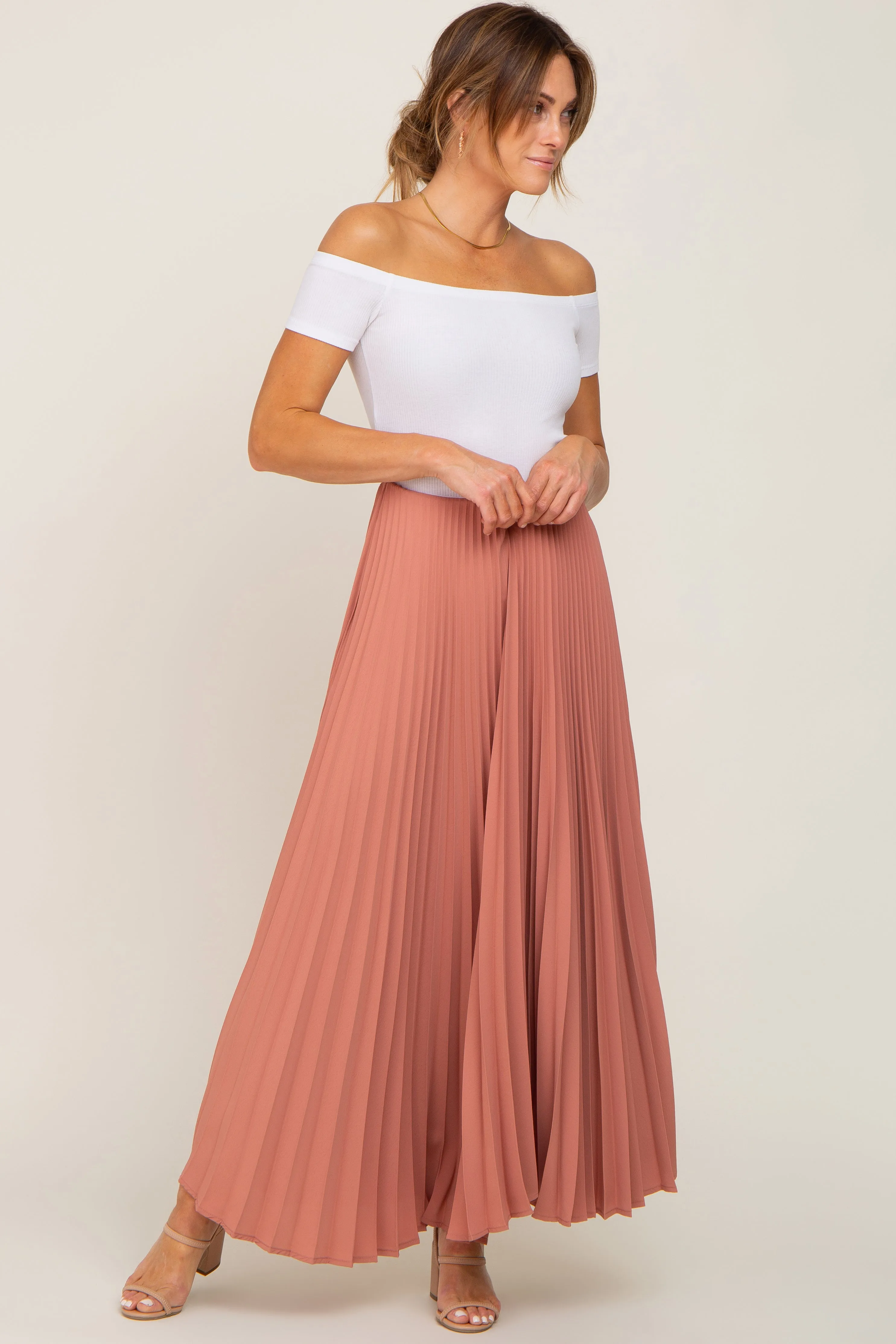 Mauve Pleated Maxi Skirt sold by Pinkblush product image thumbnail 5