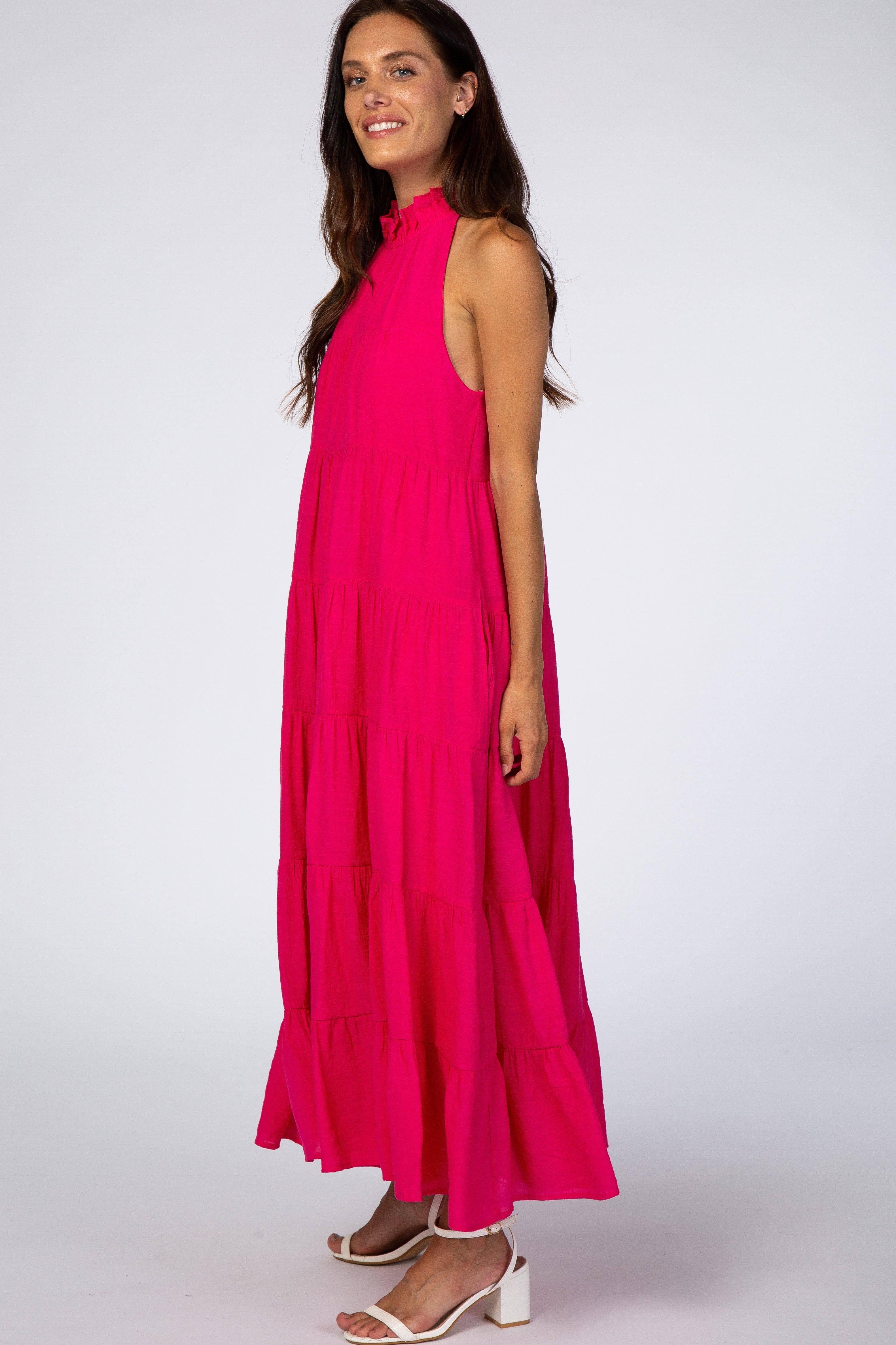 Fuchsia Tiered High Neck Maxi Dress sold by Pinkblush product image thumbnail 2
