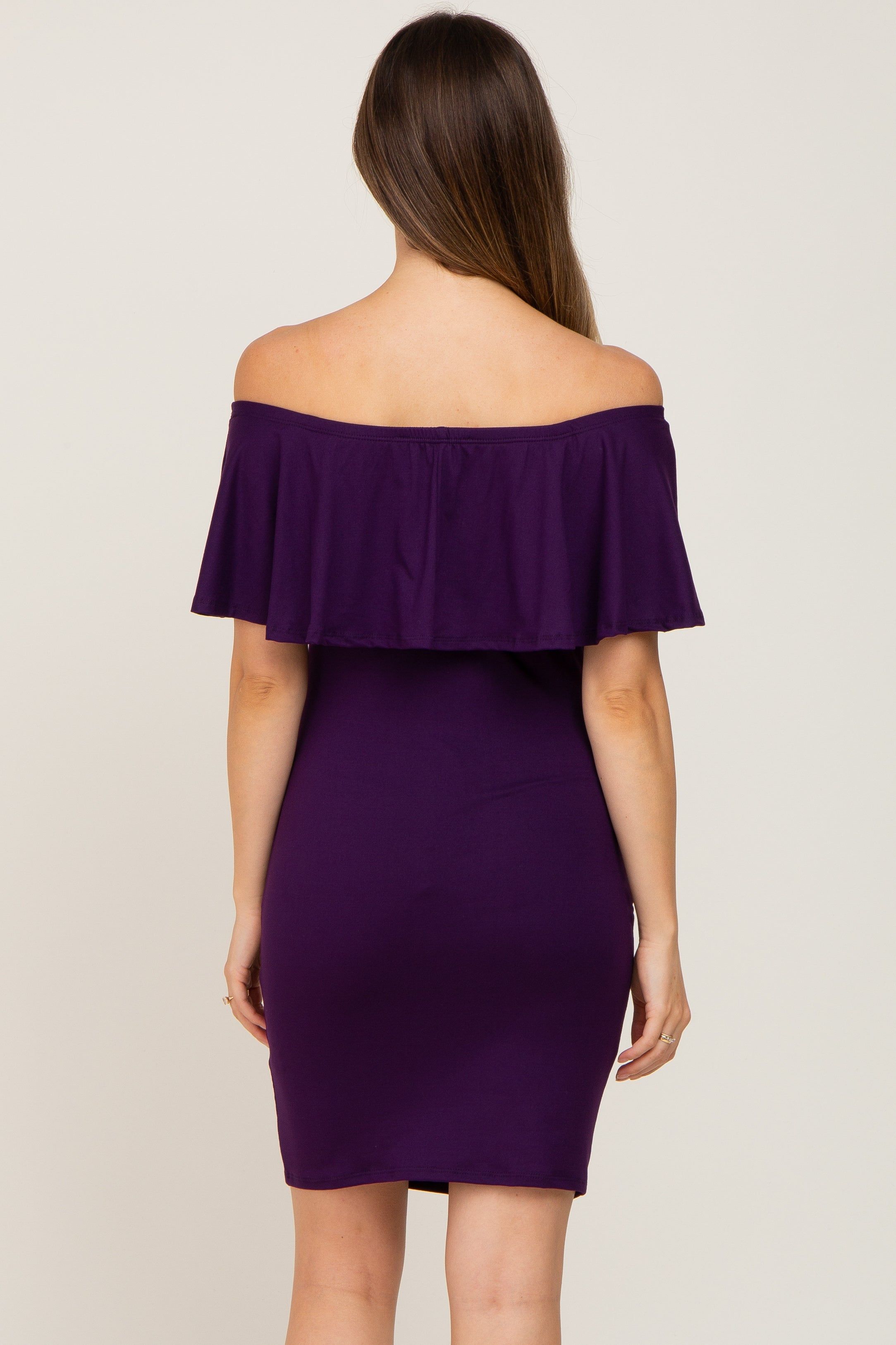 Purple Off Shoulder Fitted Maternity Dress sold by Pinkblush product image thumbnail 4