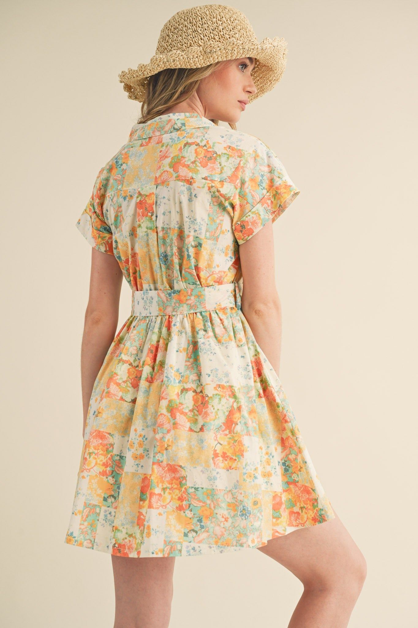 Coral Multi Floral Button Down Short Sleeve Mini Dress sold by Pinkblush product image thumbnail 4