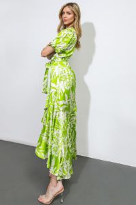 Lime Floral Hi-Low Midi Dress sold by Pinkblush