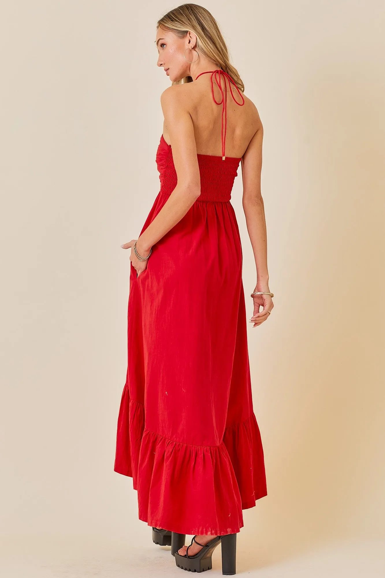 Red Halter Neck High-Low Hem Dress sold by Pinkblush product image thumbnail 3