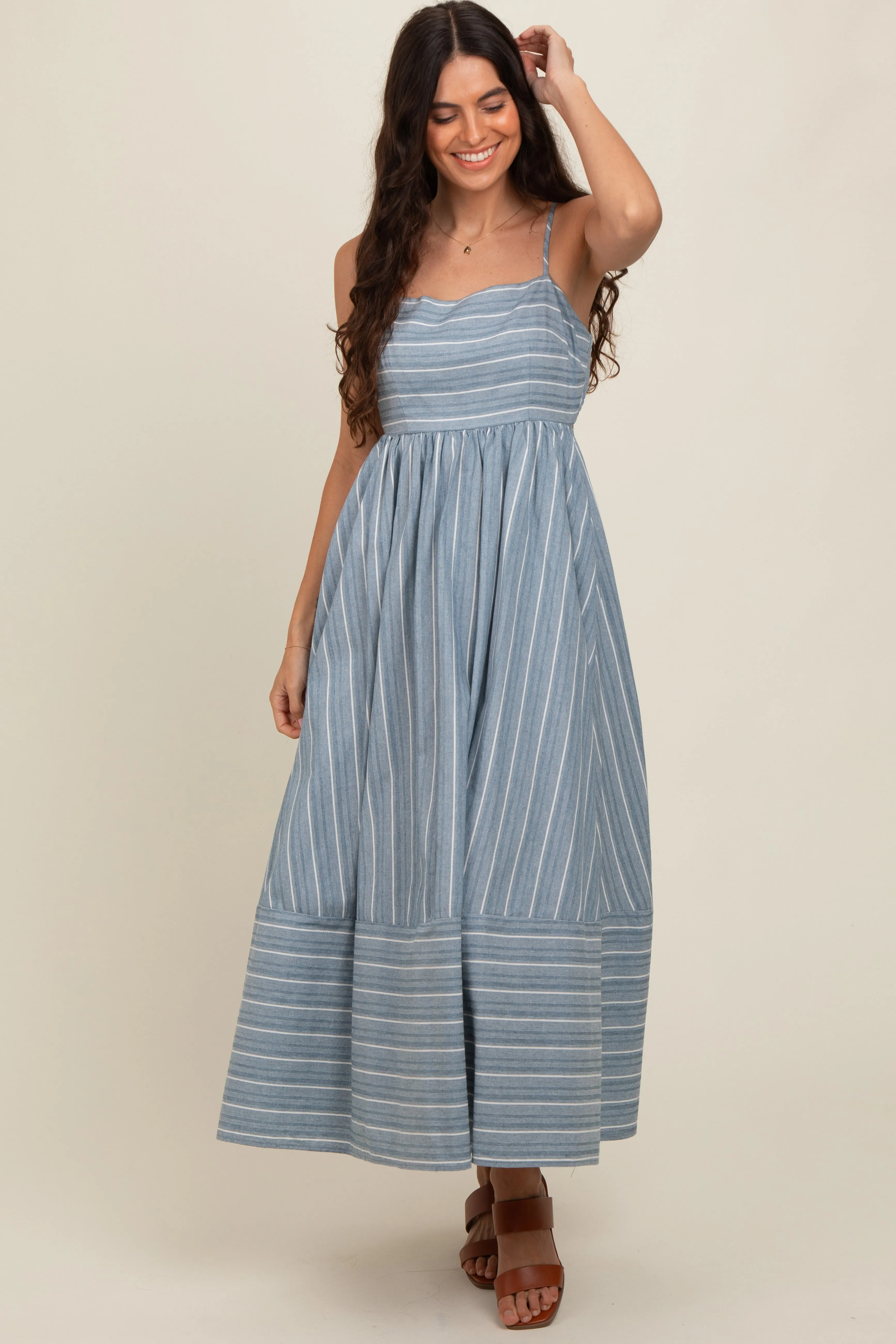 Navy Striped Cutout Back Maternity Maxi Dress sold by Pinkblush product image thumbnail 3
