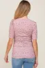 Mauve Floral Side Ruched Maternity Short Sleeve Top sold by Pinkblush