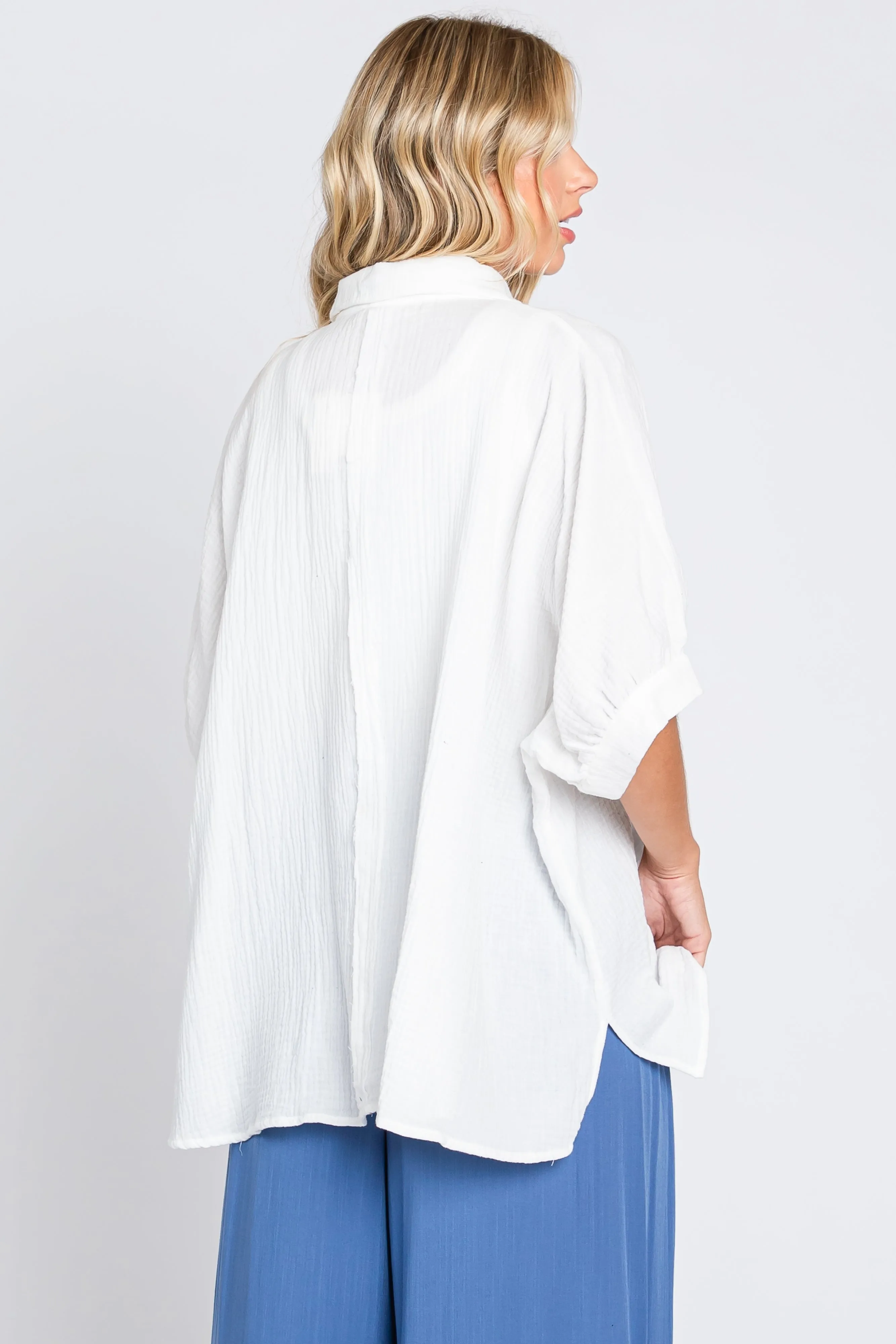 White Gauze Double Layered Button Up Top sold by Pinkblush product image thumbnail 4